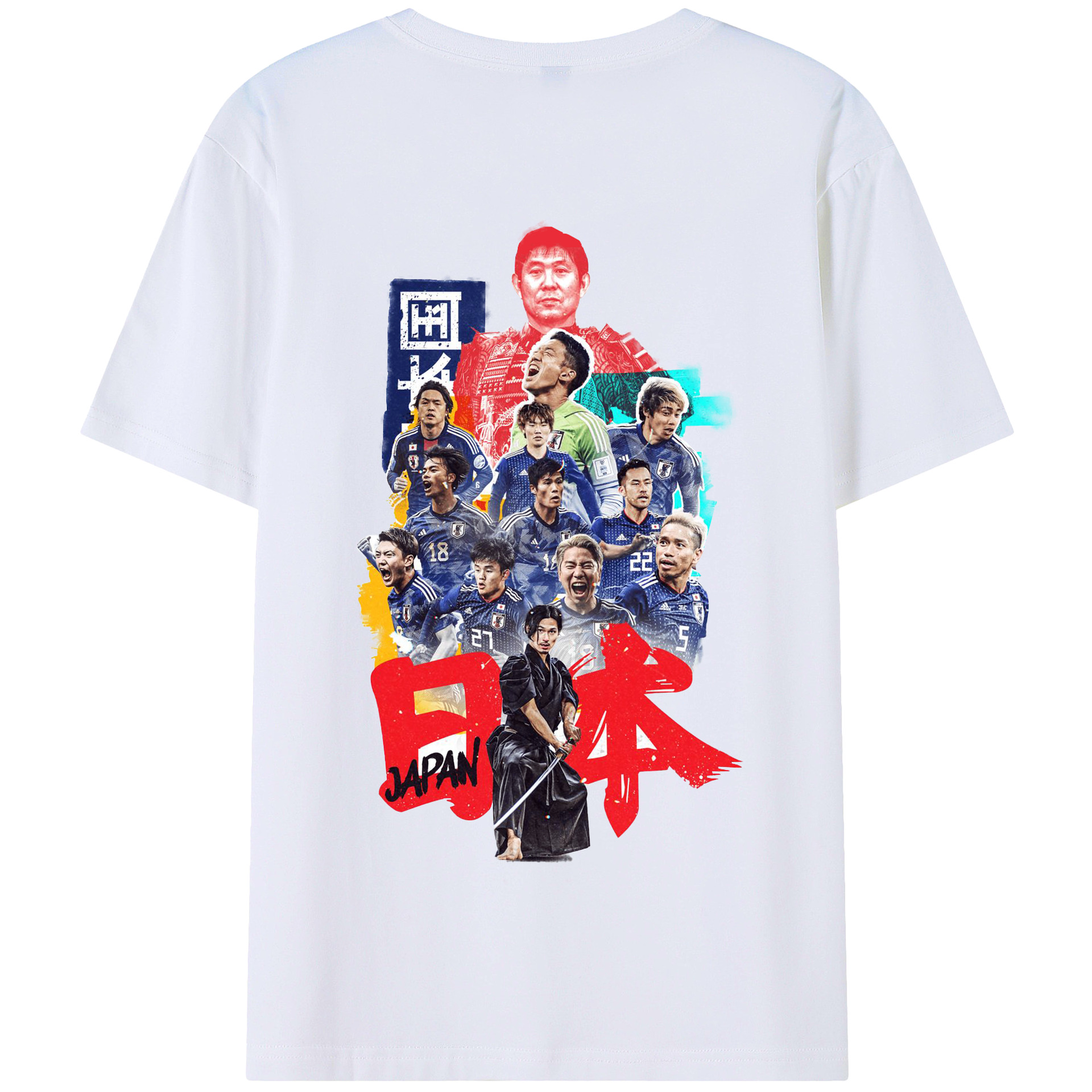 サムライブルー新たな歴史を刻む者たち - 綿100％ 半袖Tシャツ ・ バックプリント ・ 快適 通気性 ・ 日常使い 散歩 スポーツ用