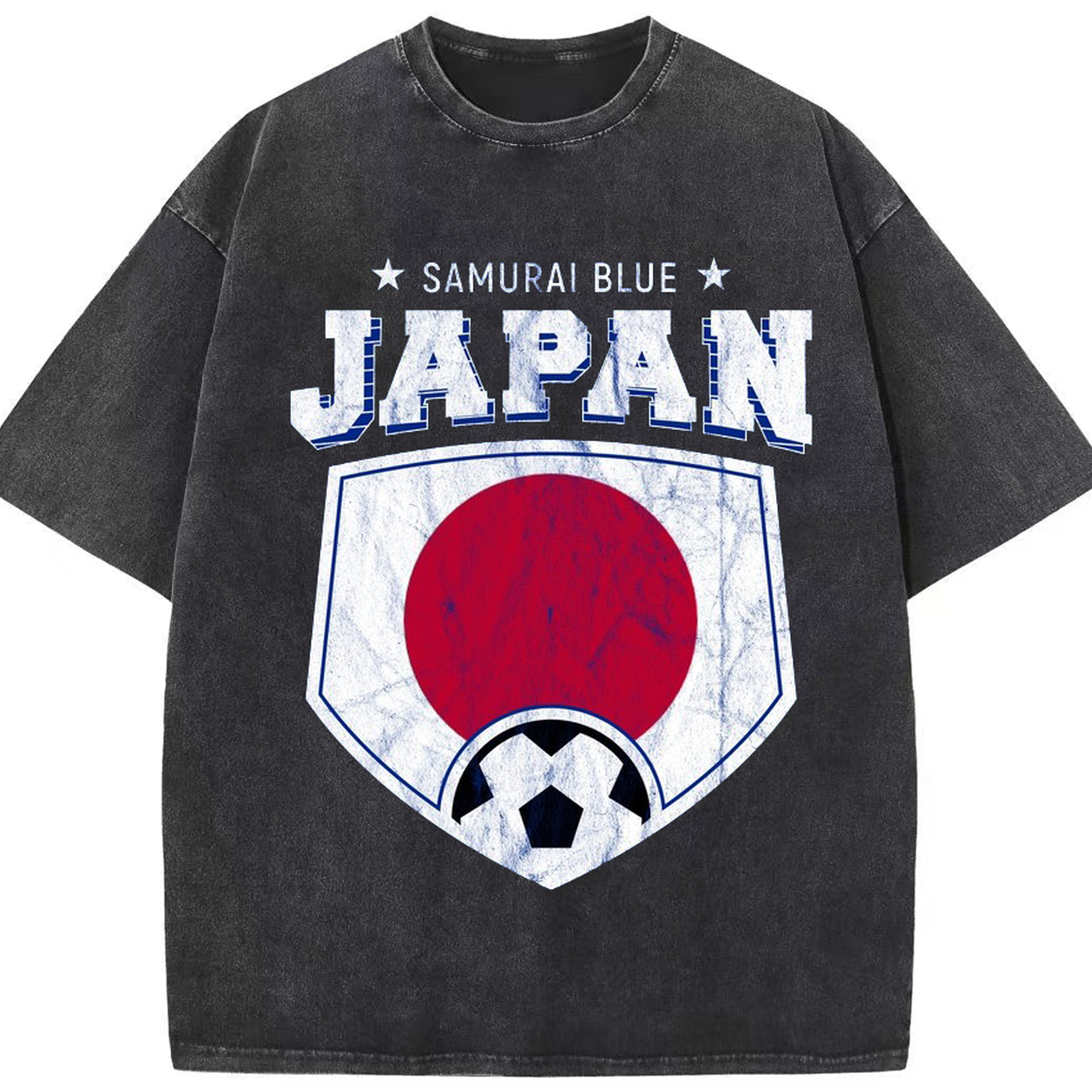 サムライブルー - 綿100％ ヴィンテージ風 半袖Tシャツ ・ フロントプリント ・ 柔らか肌触り ・ 通気性 快適 ・ スポーツ カジュアル 外出用