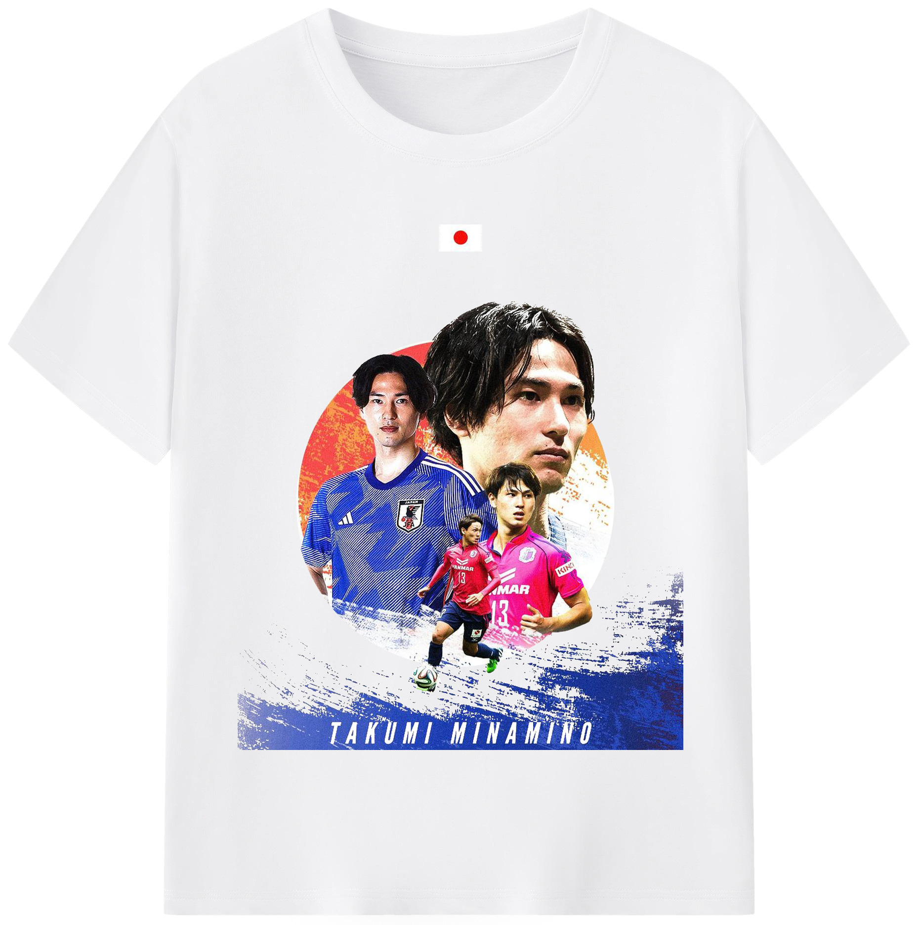 Takumi Minamino × 日本代表 - 綿100％ 半袖Tシャツ ・ フロントプリント ・ 快適 通気性 ・ 日常使い 散歩 スポーツ用