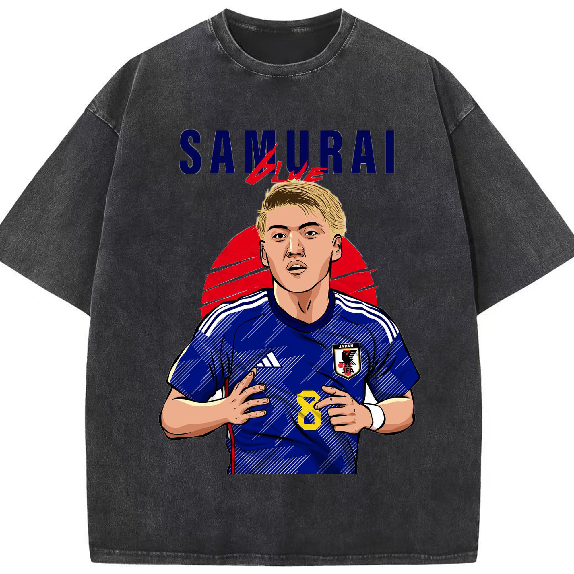 Ritsu Doan 応援デザイン｜サムライブルーの切り込み隊長 - 綿100％ ヴィンテージ風 半袖Tシャツ ・ フロントプリント ・ 柔らか肌触り ・ 通気性 快適 ・ スポーツ カジュアル 外出用