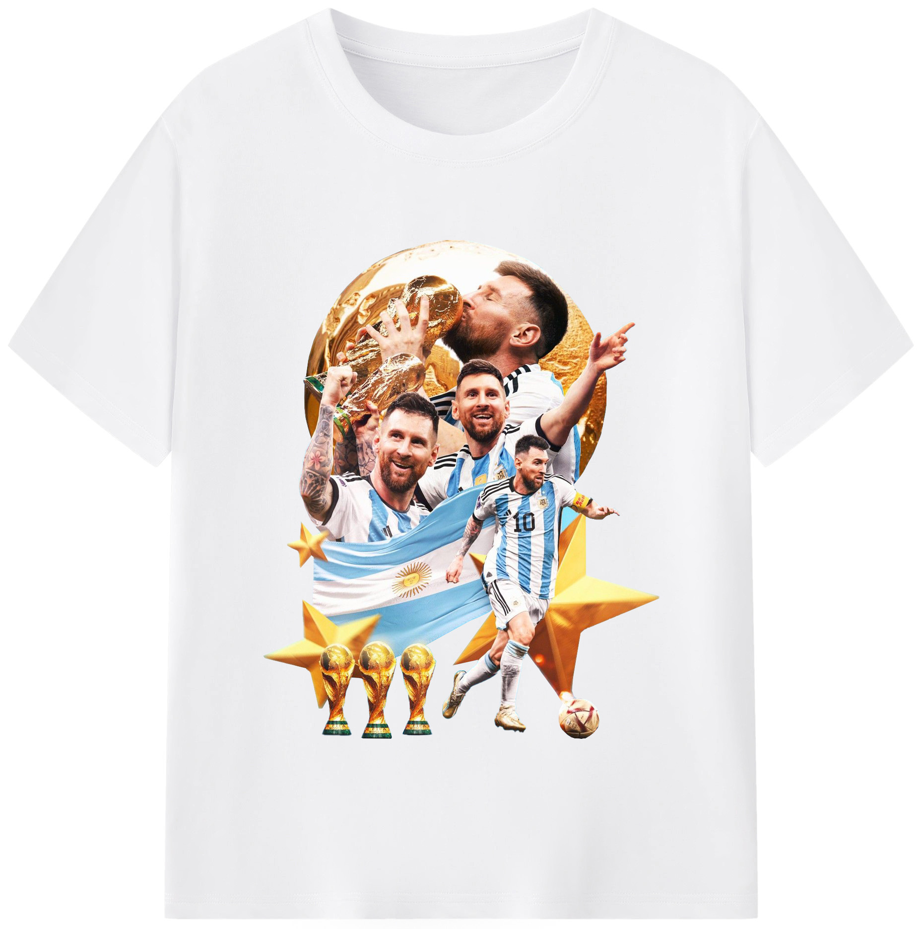 MESSI アルゼンチンの誇り、真のサッカーキング - 綿100％ 半袖Tシャツ ・ フロントプリント ・ 快適 通気性 ・ 日常使い 散歩 スポーツ用