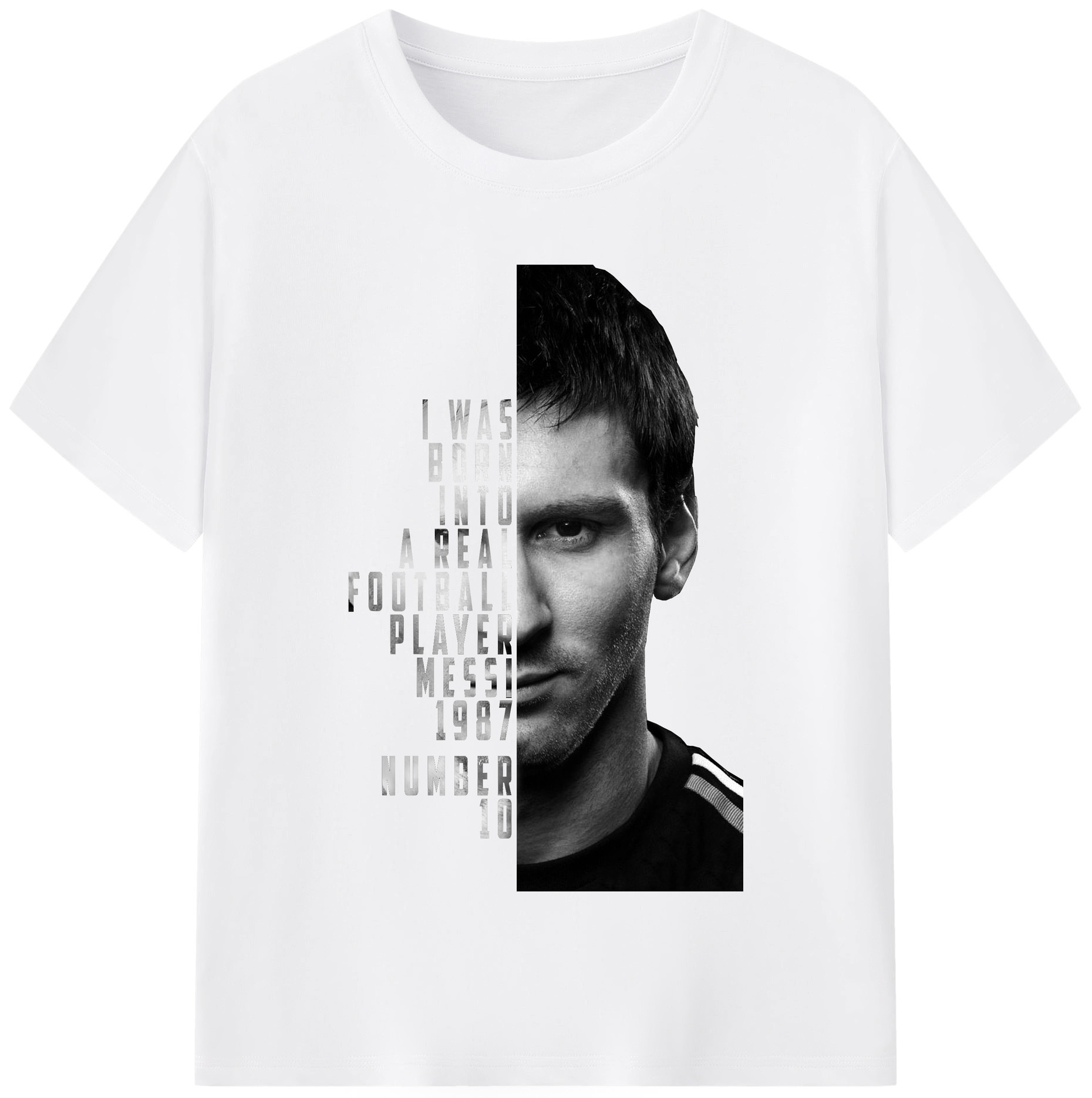 1987年生まれの伝説 – MESSI｜世界を魅了したサッカーキング - 綿100％ 半袖Tシャツ ・ フロントプリント ・ 快適 通気性 ・ 日常使い 散歩 スポーツ用