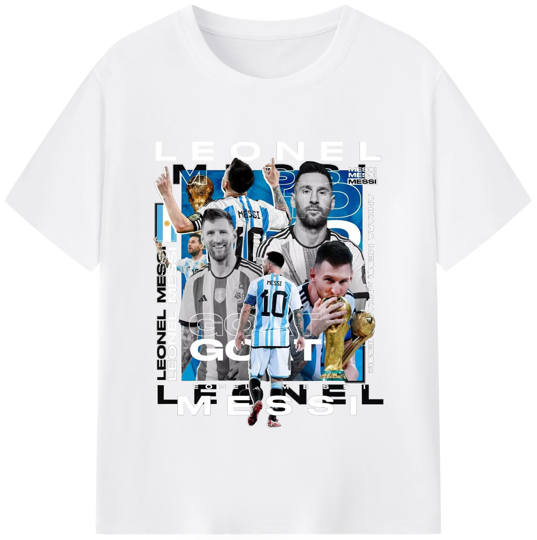 MESSI アルゼンチンサッカーナショナルチームの魂 - 綿100％ 半袖Tシャツ ・ フロントプリント ・ 快適 通気性 ・ 日常使い 散歩 スポーツ用