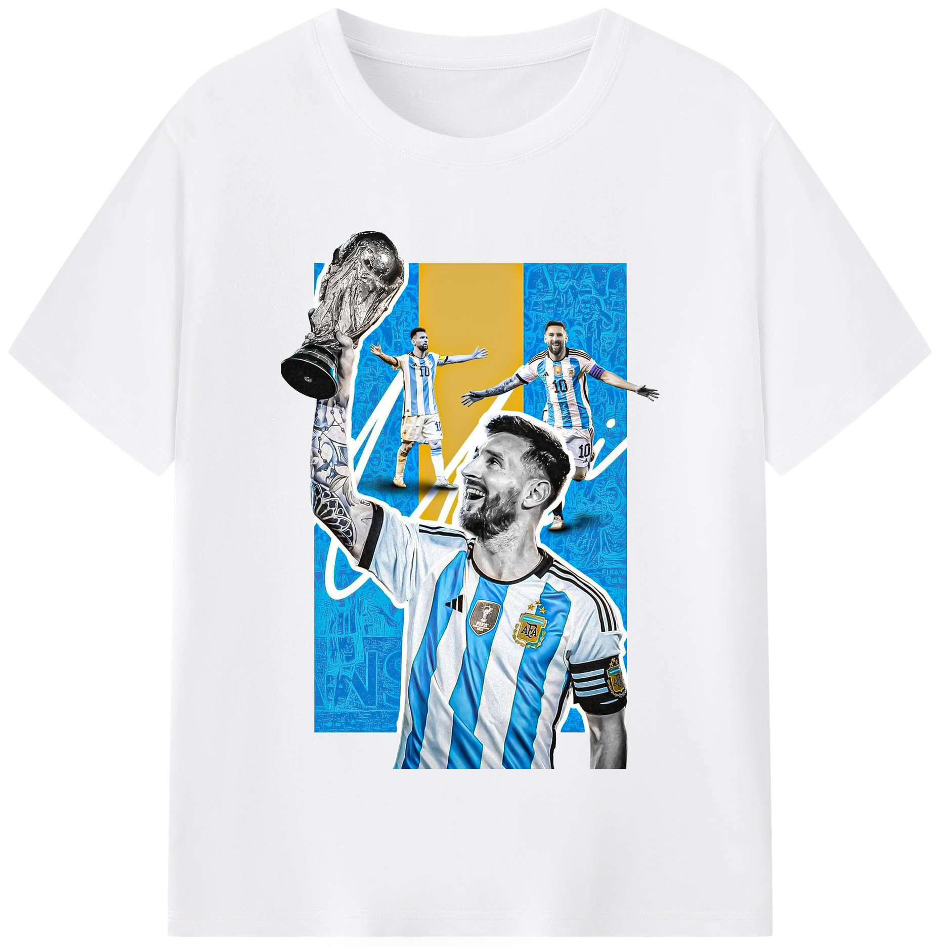 メッシ レジェンド記念｜W杯優勝シーン風 デザイン - 綿100％ 半袖Tシャツ ・ フロントプリント ・ 快適 通気性 ・ 日常使い 散歩 スポーツ用