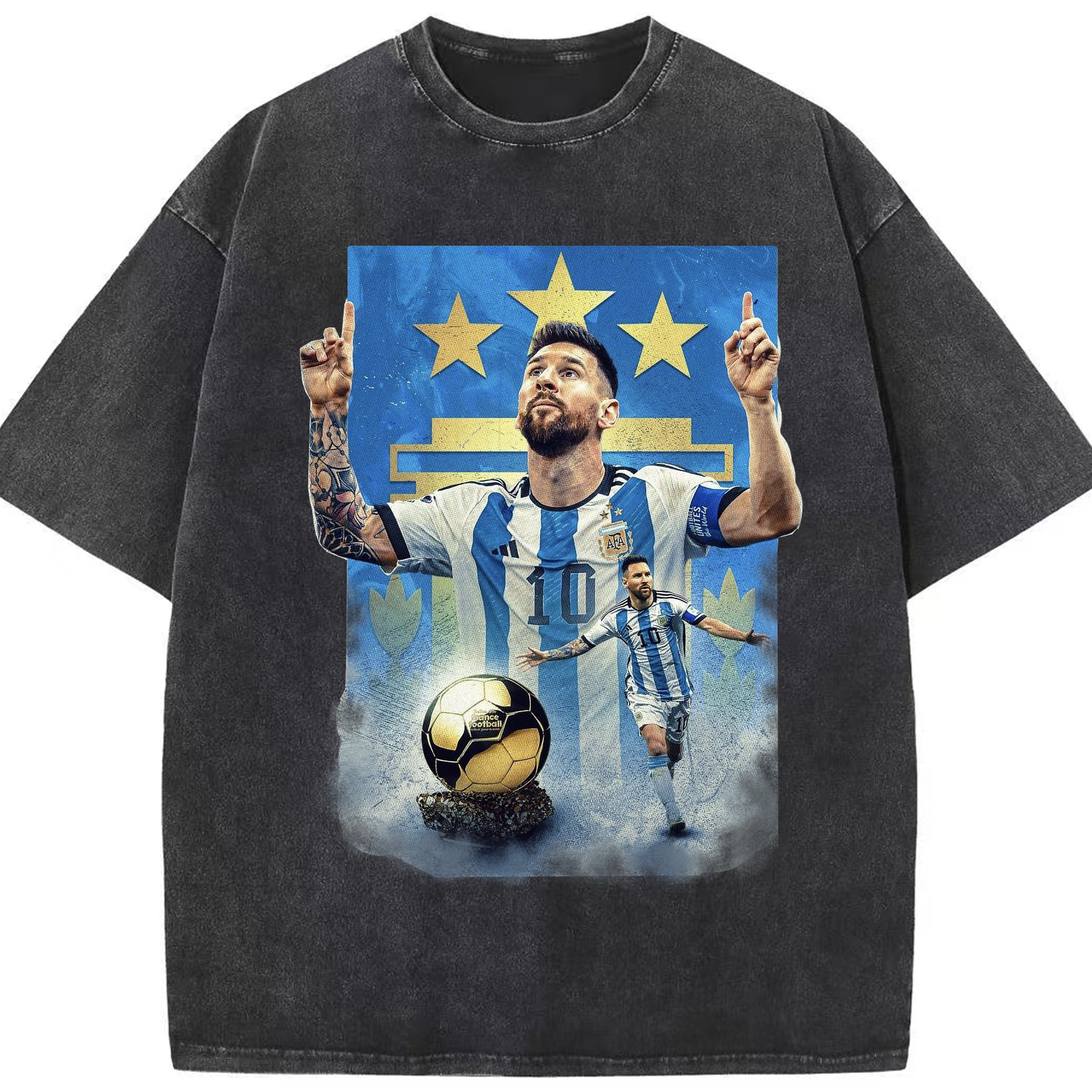 伝説の男 – MESSI｜アルゼンチン代表の英雄 - 綿100％ ヴィンテージ風 半袖Tシャツ ・ フロントプリント ・ 柔らか肌触り ・ 通気性 快適 ・ スポーツ カジュアル 外出用