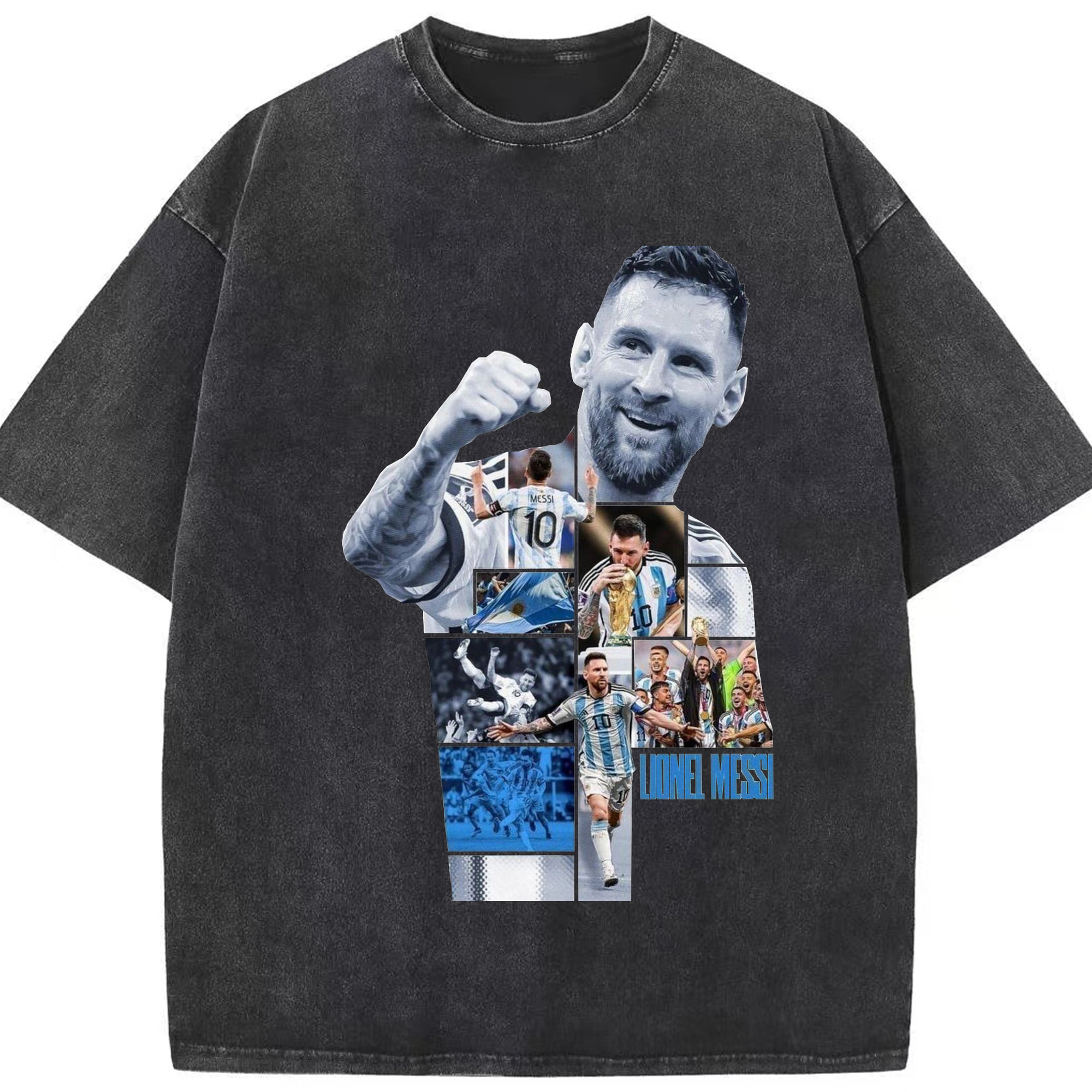 メッシ 全盛期 栄光の軌跡 - 綿100％ ヴィンテージ風 半袖Tシャツ ・ フロントプリント ・ 柔らか肌触り ・ 通気性 快適 ・ スポーツ カジュアル 外出用