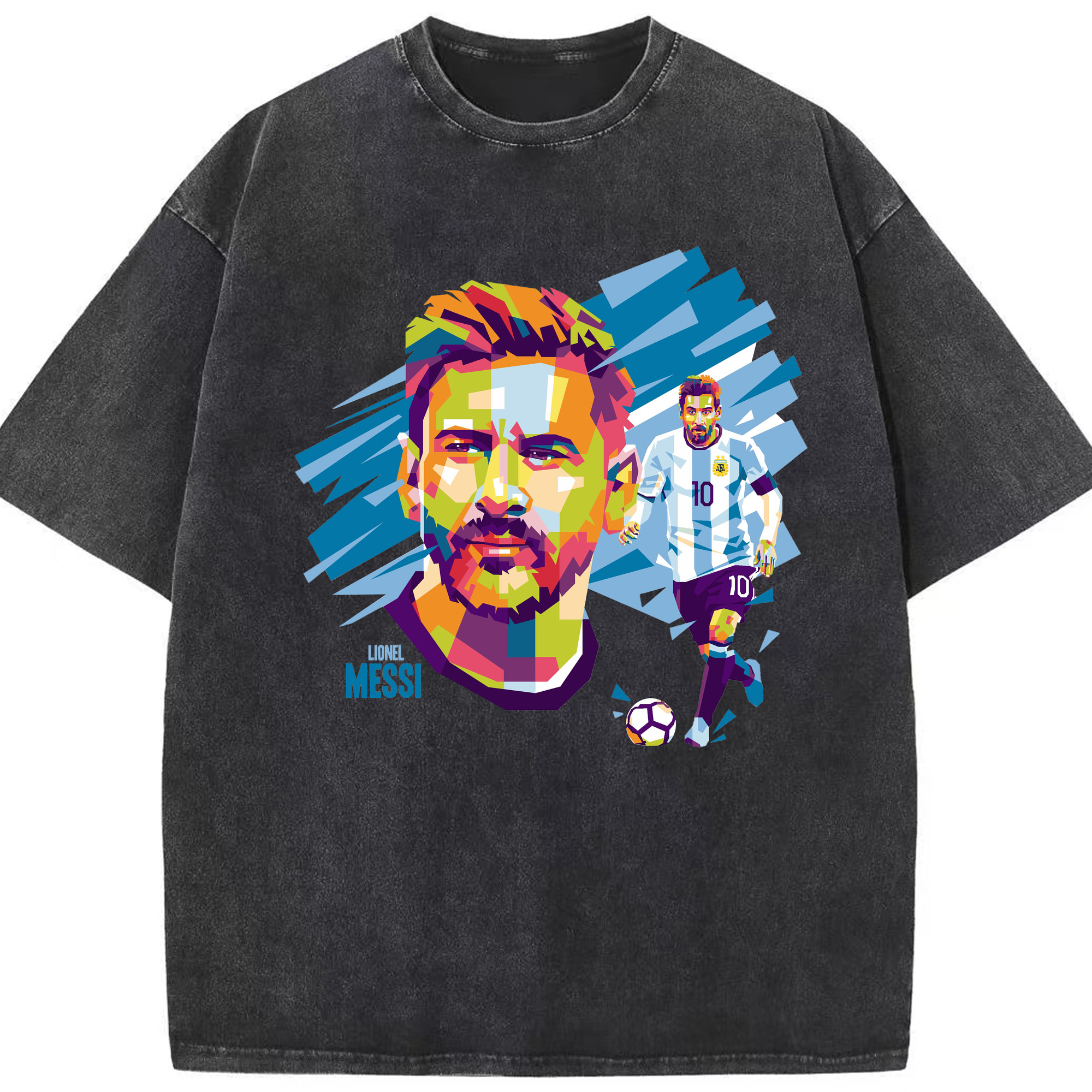 メッシ レジェンド記念 グラフィティ - 綿100％ ヴィンテージ風 半袖Tシャツ ・ フロントプリント ・ 柔らか肌触り ・ 通気性 快適 ・ スポーツ カジュアル 外出用