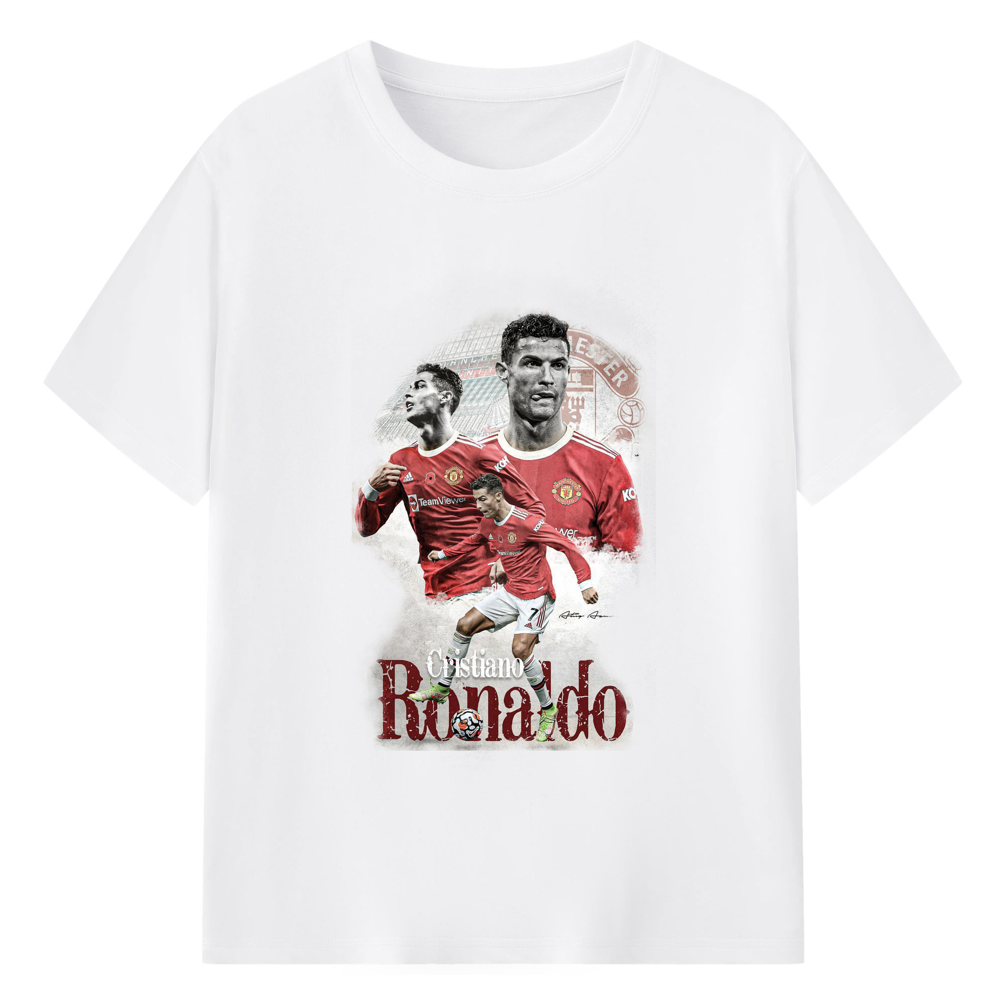 ユナイテッドの象徴 C・ロナウド スペシャルエディション - 綿100％ 半袖Tシャツ ・ フロントプリント ・ 快適 通気性 ・ 日常使い 散歩 スポーツ用