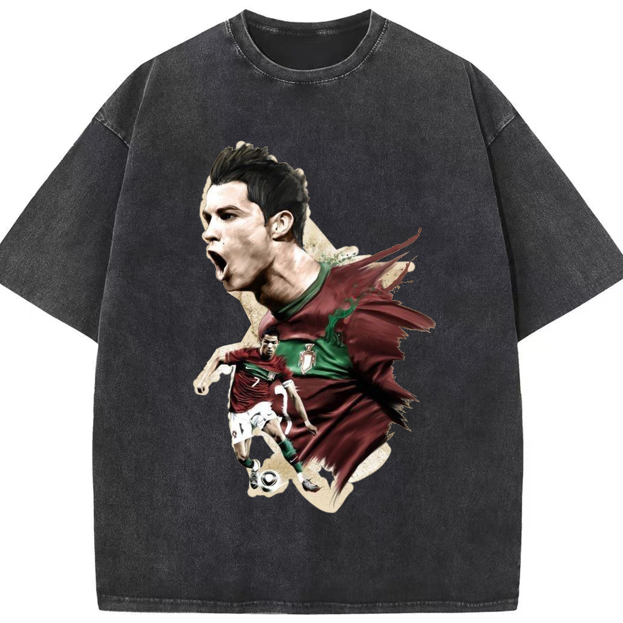 ポルトガルのエース｜No.7の魂 - 綿100％ ヴィンテージ風 半袖Tシャツ ・ フロントプリント ・ 柔らか肌触り ・ 通気性 快適 ・ スポーツ カジュアル 外出用