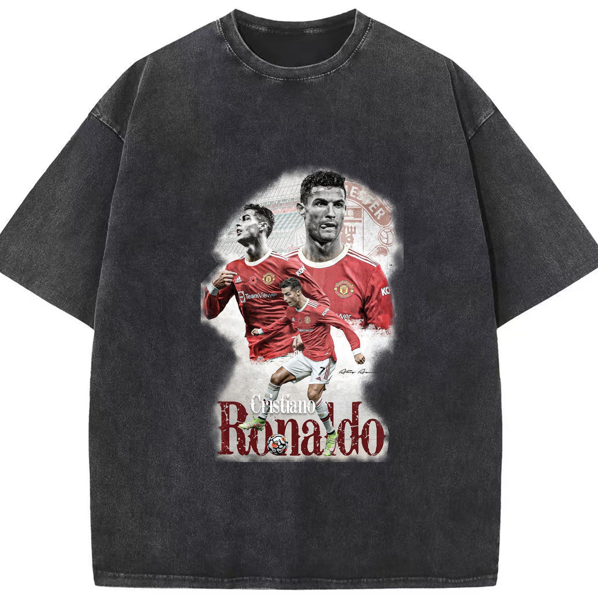 ユナイテッドの象徴 C・ロナウド スペシャルエディション - 綿100％ ヴィンテージ風 半袖Tシャツ ・ フロントプリント ・ 柔らか肌触り ・ 通気性 快適 ・ スポーツ カジュアル 外出用