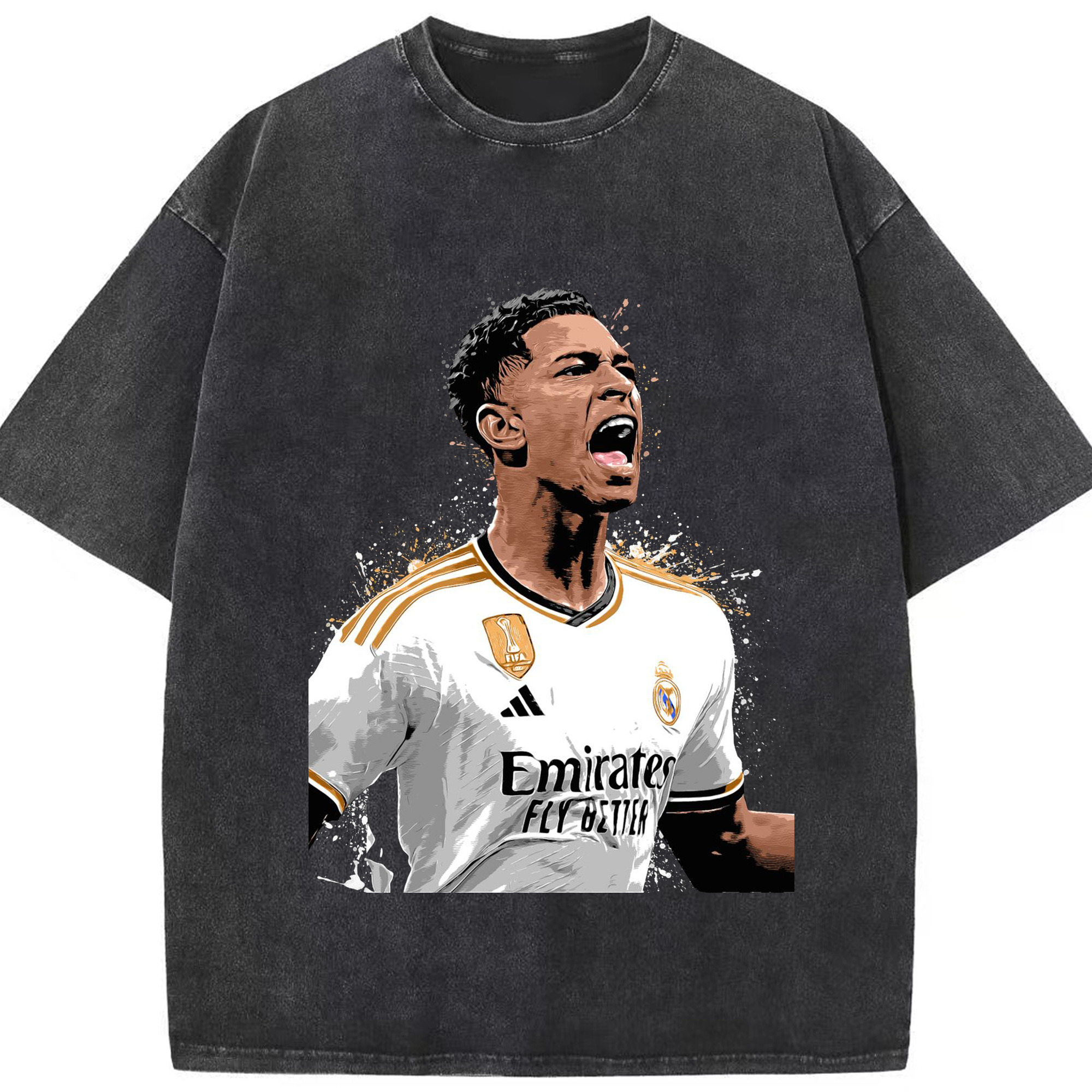 話題の若手スター！ベリンガムプリント - 綿100％ ヴィンテージ風 半袖Tシャツ ・ フロントプリント ・ 柔らか肌触り ・ 通気性 快適 ・ スポーツ カジュアル 外出用