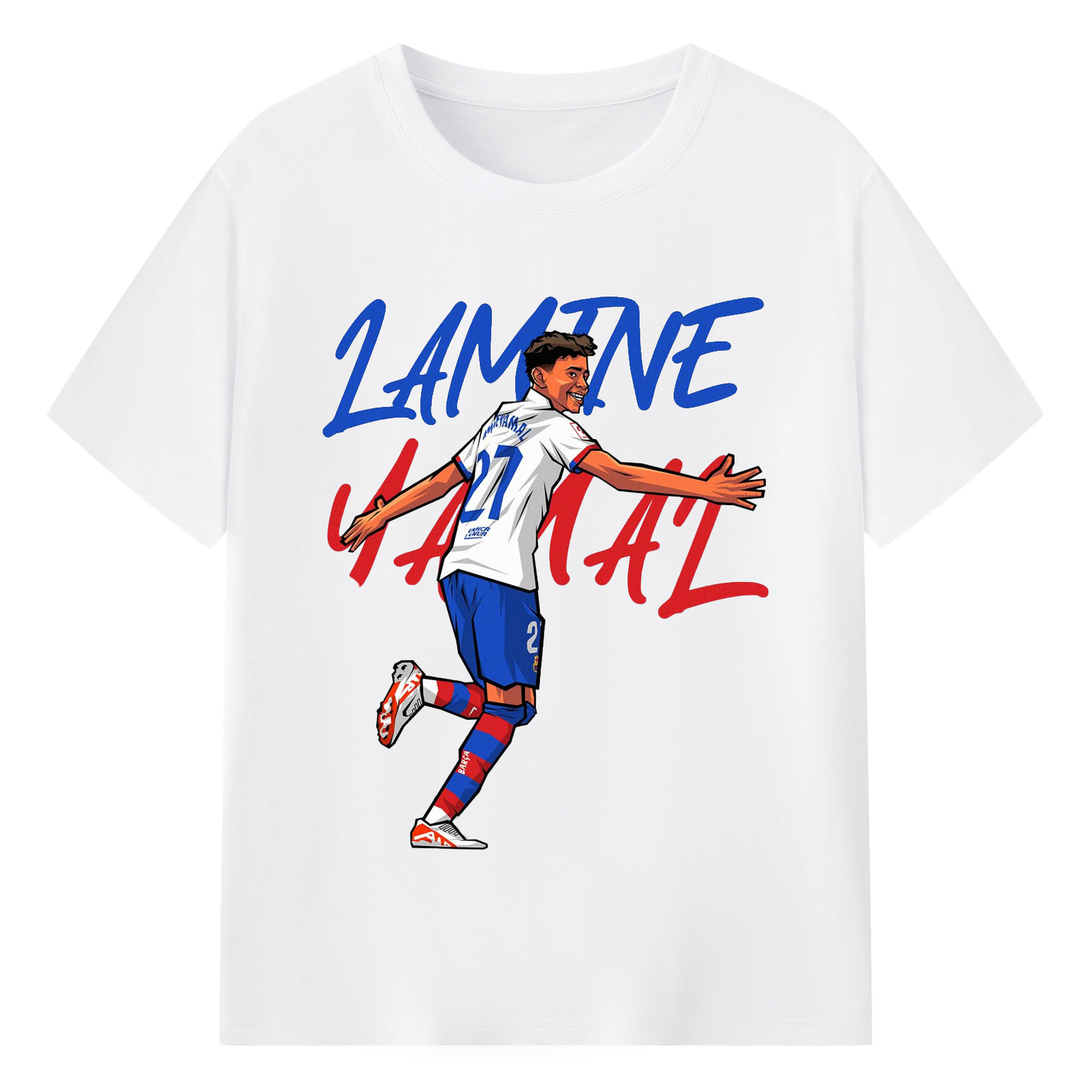 Lamine Yamal  18歳の天才ドリブラー - 綿100％ 半袖Tシャツ ・ フロントプリント ・ 快適 通気性 ・ 日常使い 散歩 スポーツ用