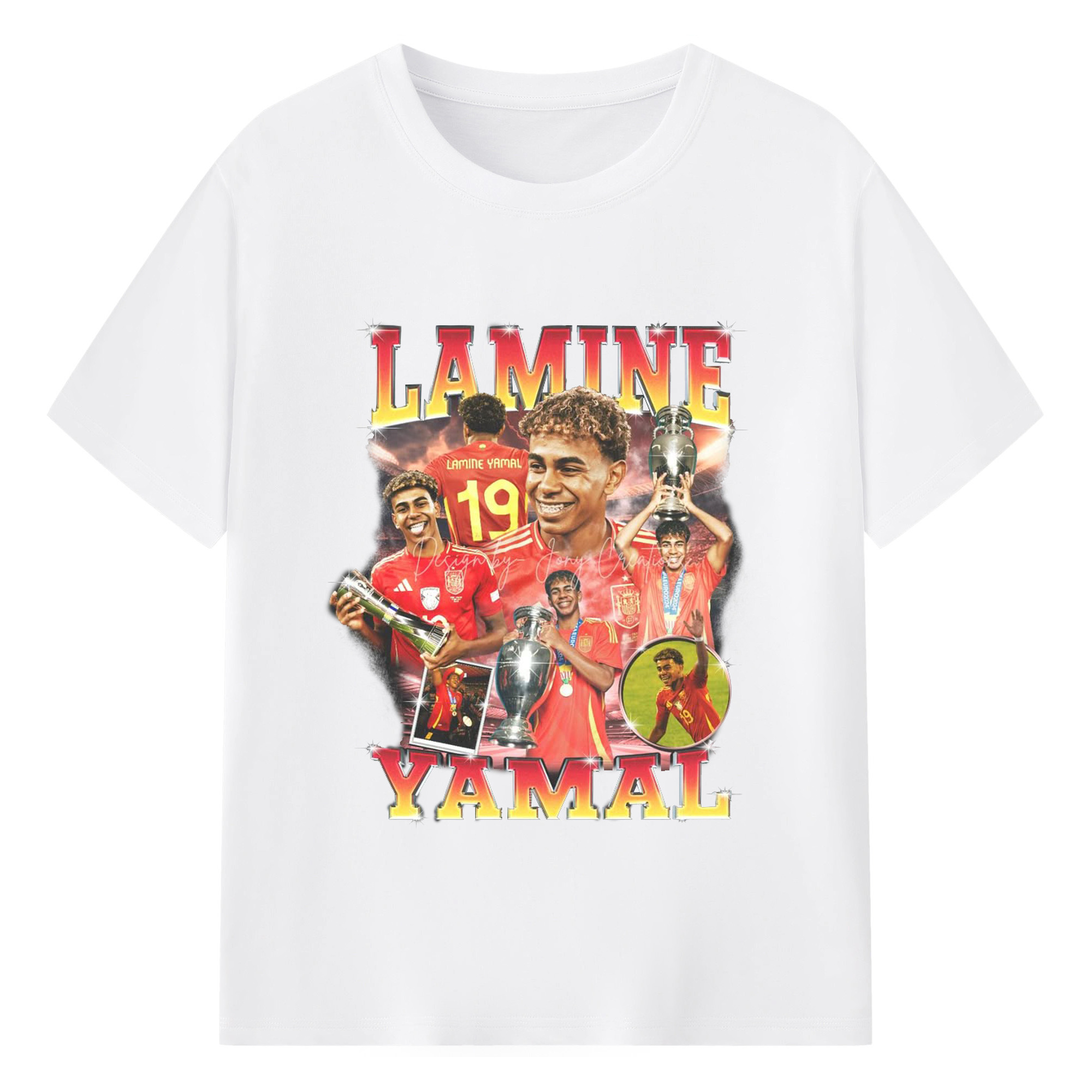 Lamine Yamal 史上最年少の10番 - 綿100％ 半袖Tシャツ ・ フロントプリント ・ 快適 通気性 ・ 日常使い 散歩 スポーツ用