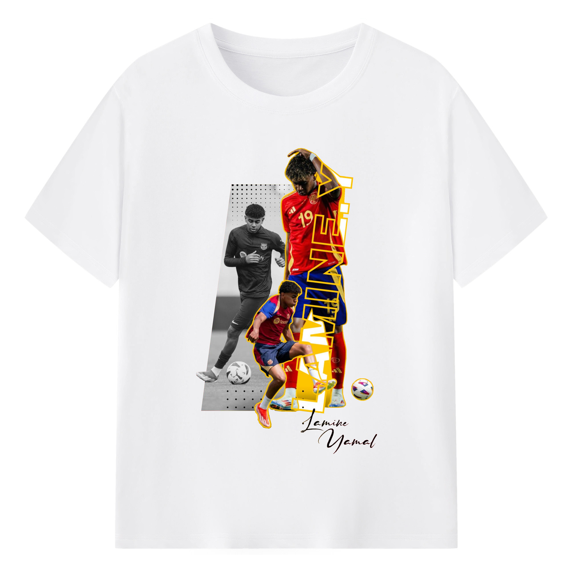 ラミン・ヤマル 才能は年齢を超える - 綿100％ 半袖Tシャツ ・ フロントプリント ・ 快適 通気性 ・ 日常使い 散歩 スポーツ用