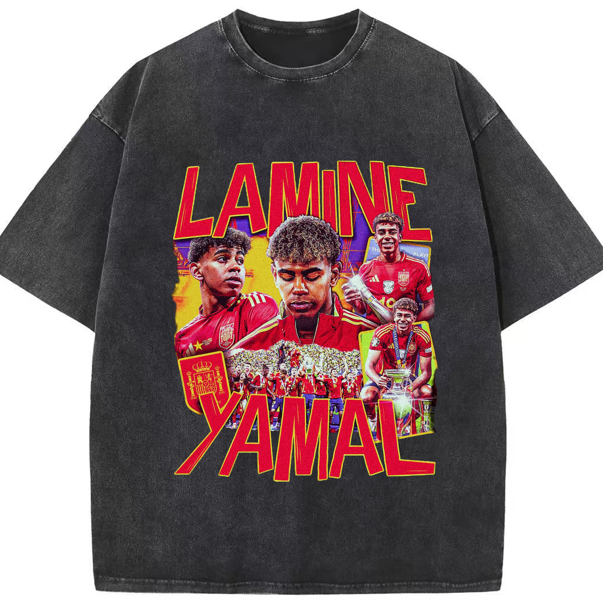 天才ラミン・ヤマル 記録を超える少年 - 綿100％ ヴィンテージ風 半袖Tシャツ ・ フロントプリント ・ 柔らか肌触り ・ 通気性 快適 ・ スポーツ カジュアル 外出用