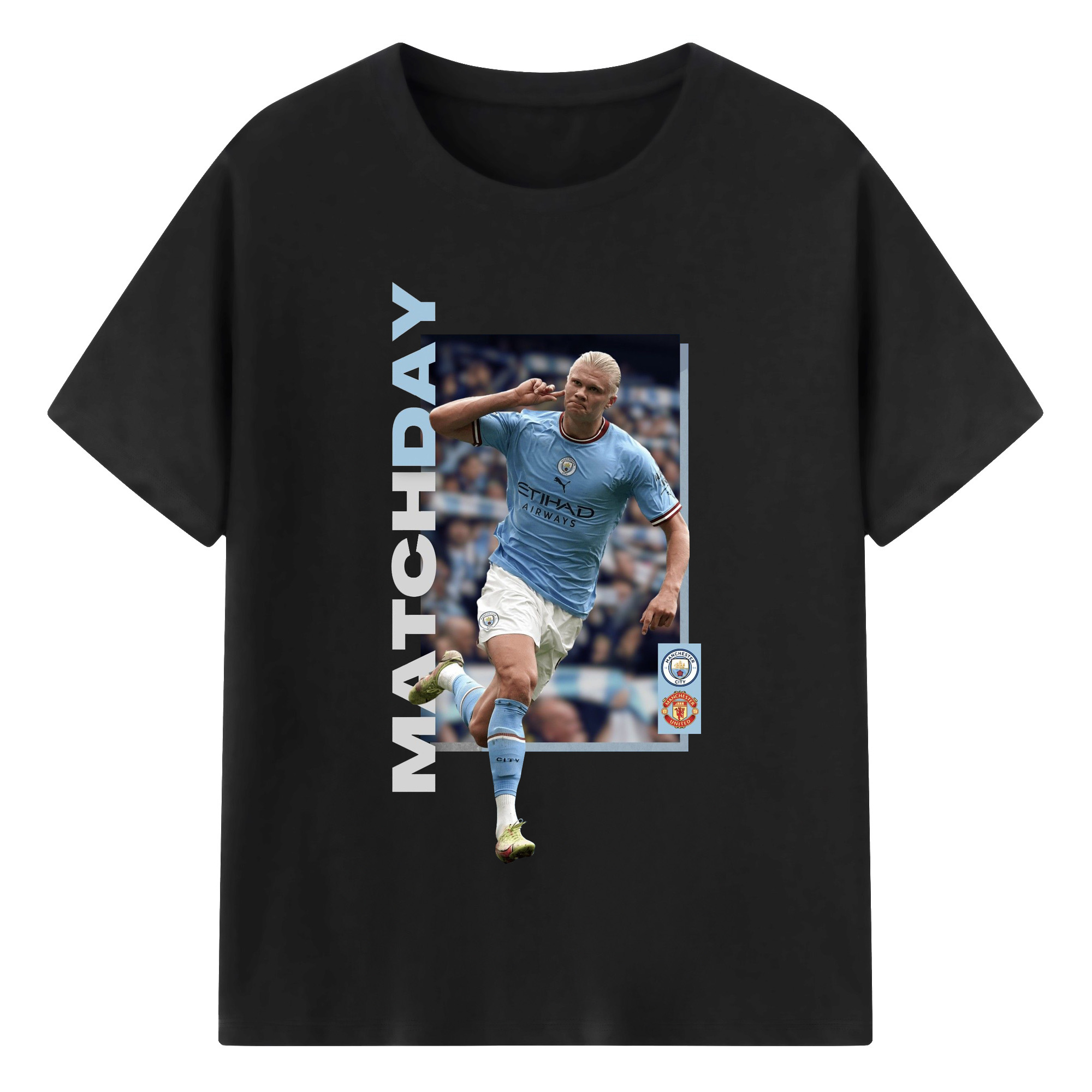 Erling Haaland 世界を震わす一撃 - 綿100％ 半袖Tシャツ ・ フロントプリント ・ 快適 通気性 ・ 日常使い 散歩 スポーツ用