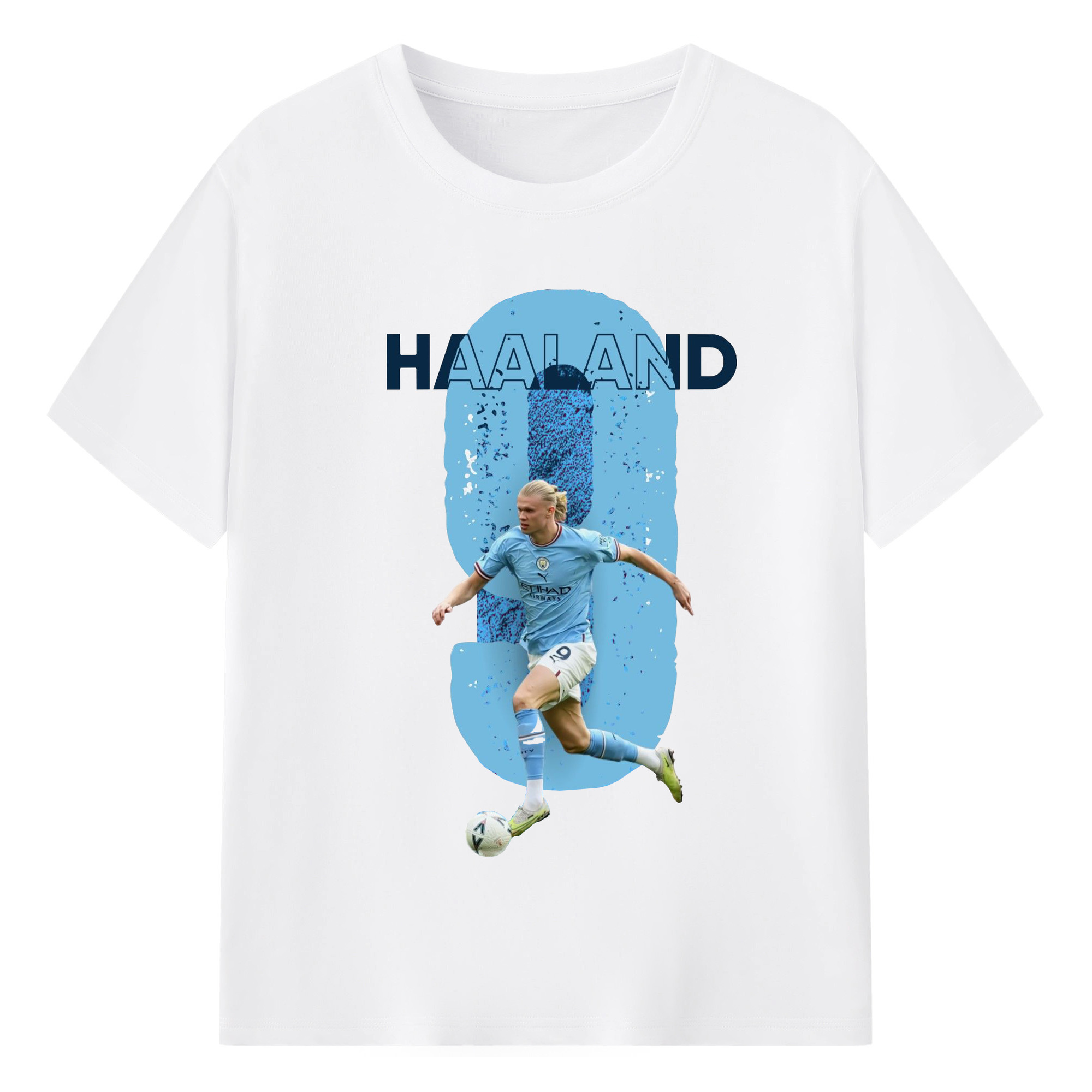 9番伝説｜ピッチ支配者ハーランド - 綿100％ 半袖Tシャツ ・ フロントプリント ・ 快適 通気性 ・ 日常使い 散歩 スポーツ用