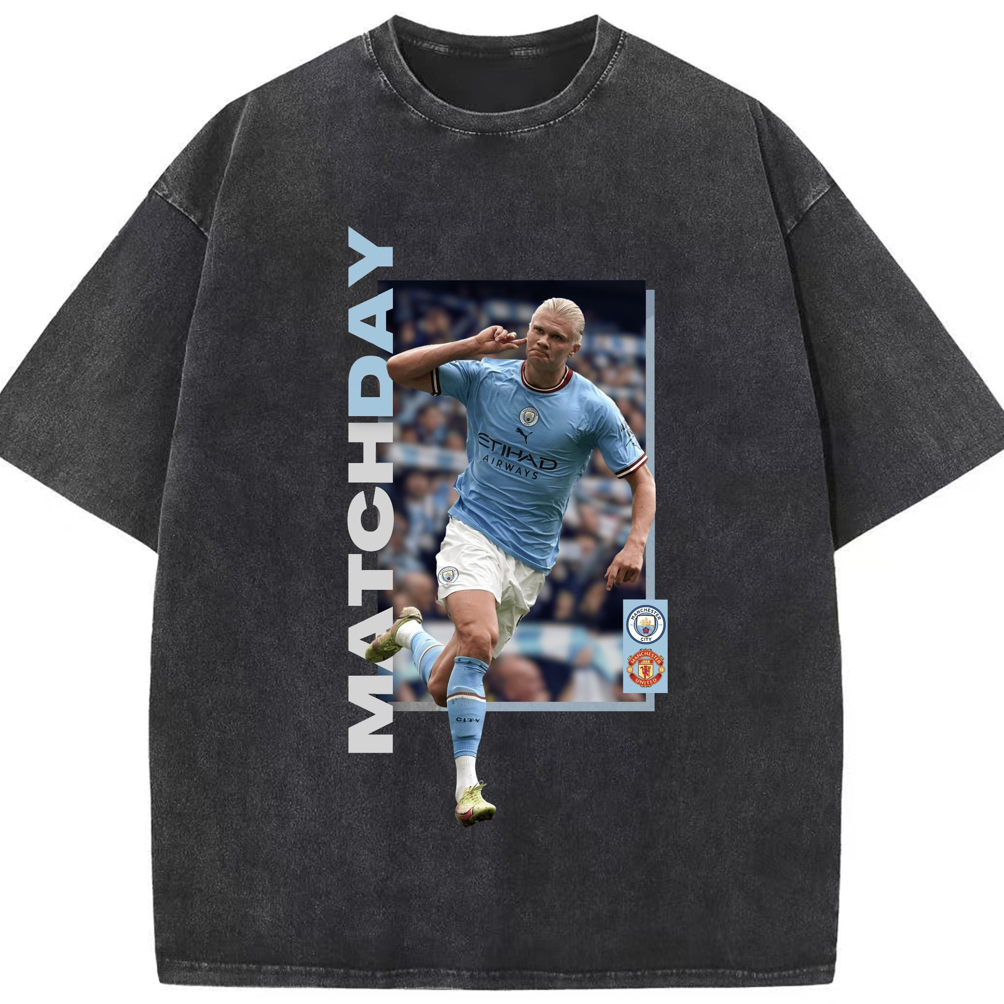 Erling Haaland 世界を震わす一撃 - 綿100％ ヴィンテージ風 半袖Tシャツ ・ フロントプリント ・ 柔らか肌触り ・ 通気性 快適 ・ スポーツ カジュアル 外出用