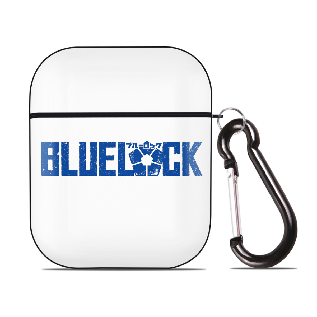 BLUE LOCK logo - AirPods 第2世代保護ケース ハードシェル ブラック 耐衝撃・防指紋・カラビナ付き