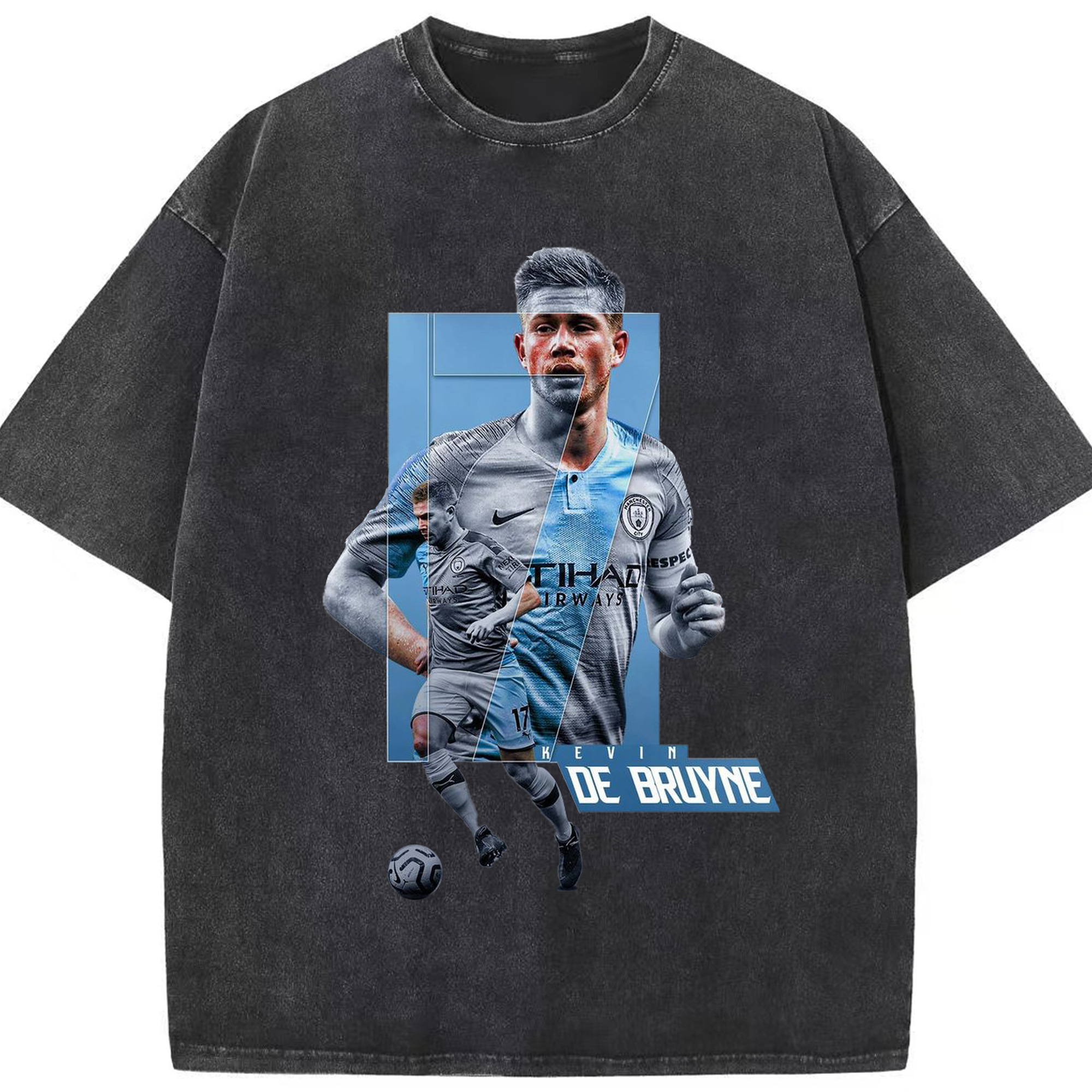 デ・ブライネ レジェンドスカイブルー ノ キセキ - 綿100％ ヴィンテージ風 半袖Tシャツ ・ フロントプリント ・ 柔らか肌触り ・ 通気性 快適 ・ スポーツ カジュアル 外出用