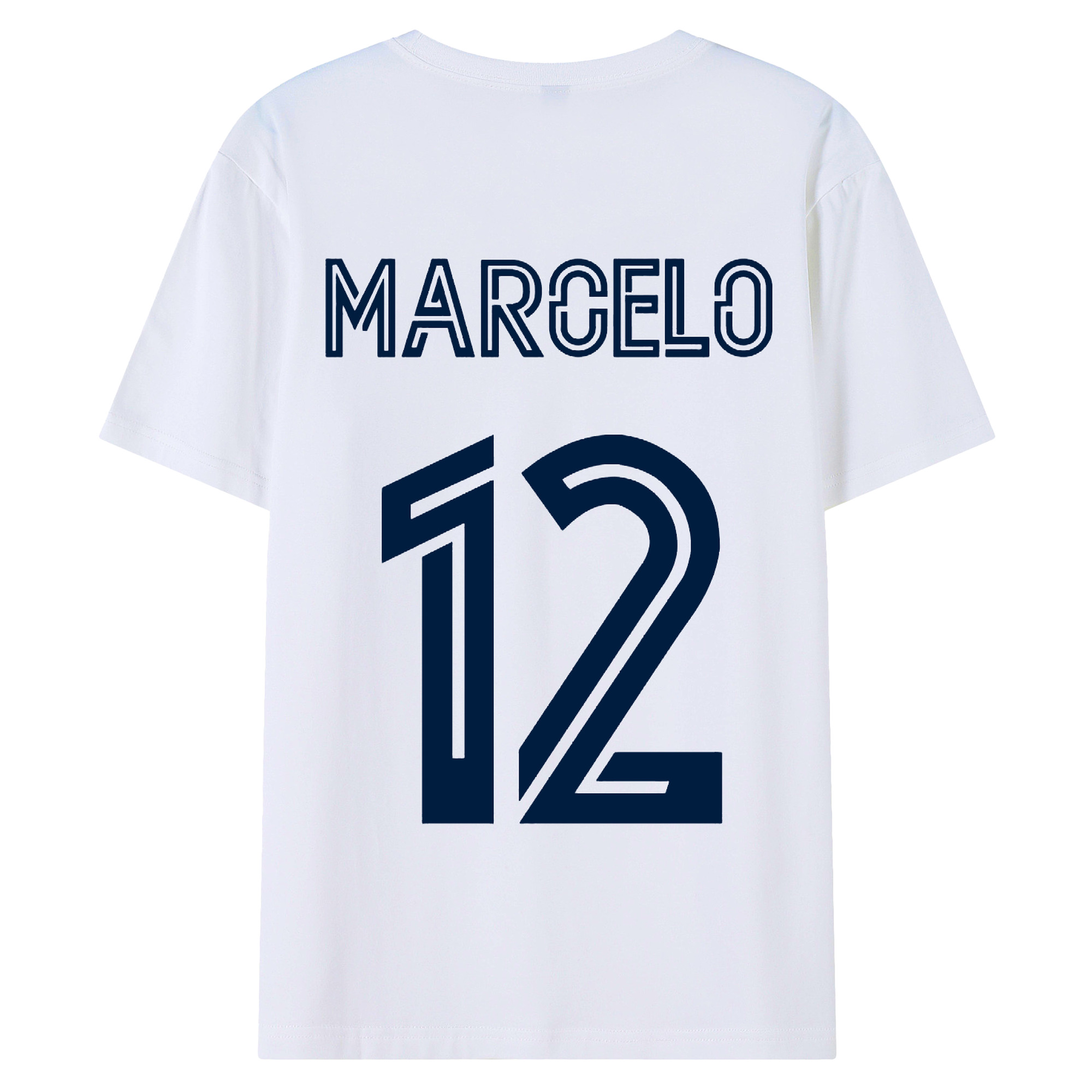 Marcelo 背番号12 応援｜レアル黄金期の守備職人 - 綿100％ 半袖Tシャツ ・ バックプリント ・ 快適 通気性 ・ 日常使い 散歩 スポーツ用