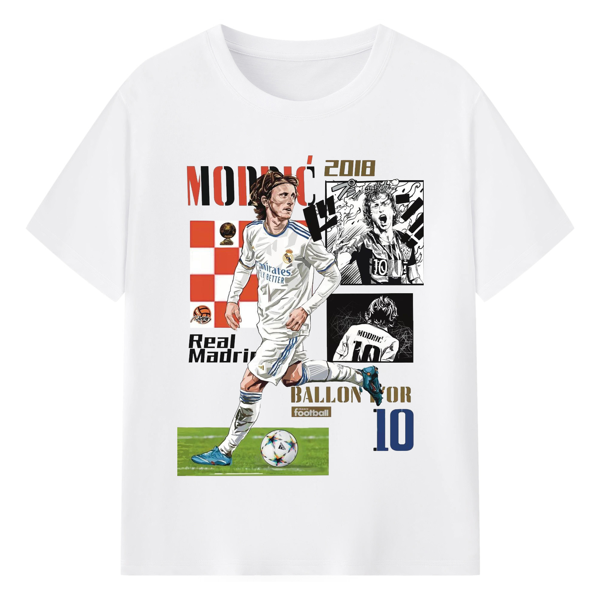 サヨナラ モドリッチ レアレアル ノ サイウショウ サンタグラーノスタ - 綿100％ 半袖Tシャツ ・ フロントプリント ・ 快適 通気性 ・ 日常使い 散歩 スポーツ用