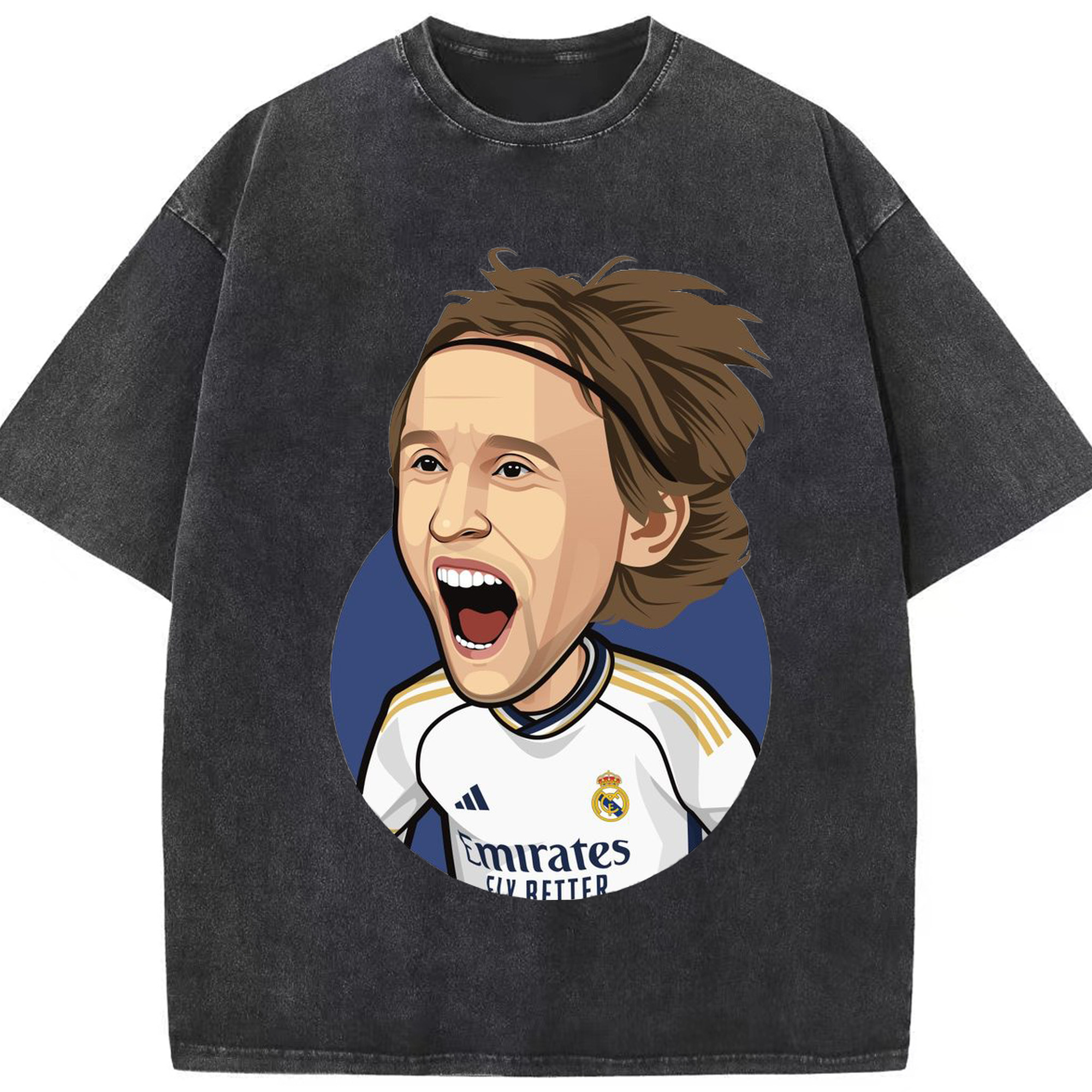 Luka Modrić プリント - 綿100％ ヴィンテージ風 半袖Tシャツ ・ フロントプリント ・ 柔らか肌触り ・ 通気性 快適 ・ スポーツ カジュアル 外出用