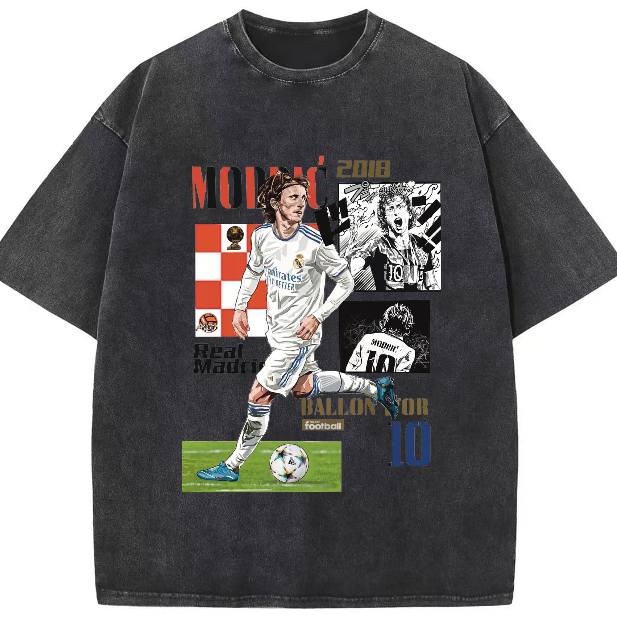 サヨナラ モドリッチ レアレアル ノ サイウショウ サンタグラーノスタ - 綿100％ ヴィンテージ風 半袖Tシャツ ・ フロントプリント ・ 柔らか肌触り ・ 通気性 快適 ・ スポーツ カジュアル 外出用