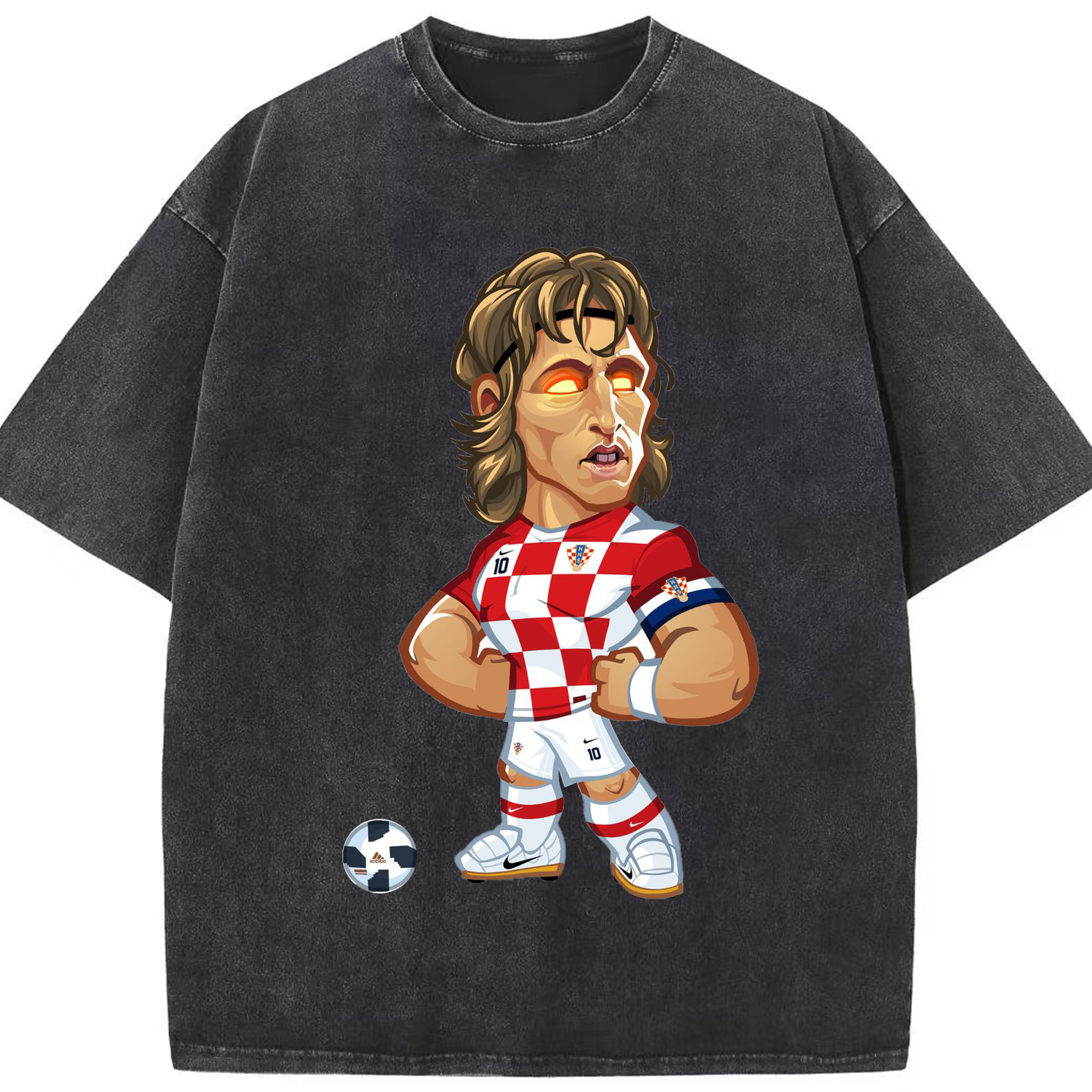 モドリッチ イン タクタント オウ｜ミドフィルド ノ メンタルキング - 綿100％ ヴィンテージ風 半袖Tシャツ ・ フロントプリント ・ 柔らか肌触り ・ 通気性 快適 ・ スポーツ カジュアル 外出用