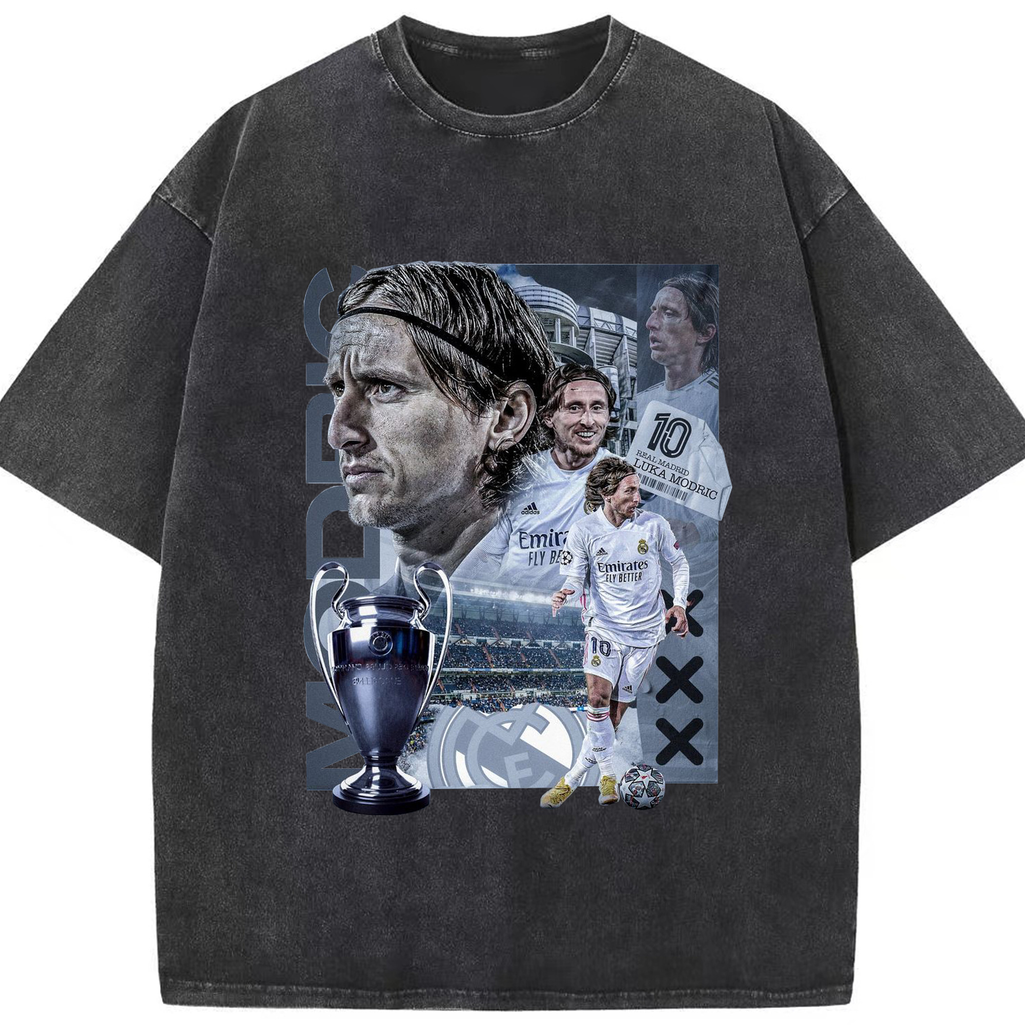 サヨナラ モドリッチ レアレアル ノ サイウショウ サンタグラーノスタ - 綿100％ ヴィンテージ風 半袖Tシャツ ・ フロントプリント ・ 柔らか肌触り ・ 通気性 快適 ・ スポーツ カジュアル 外出用