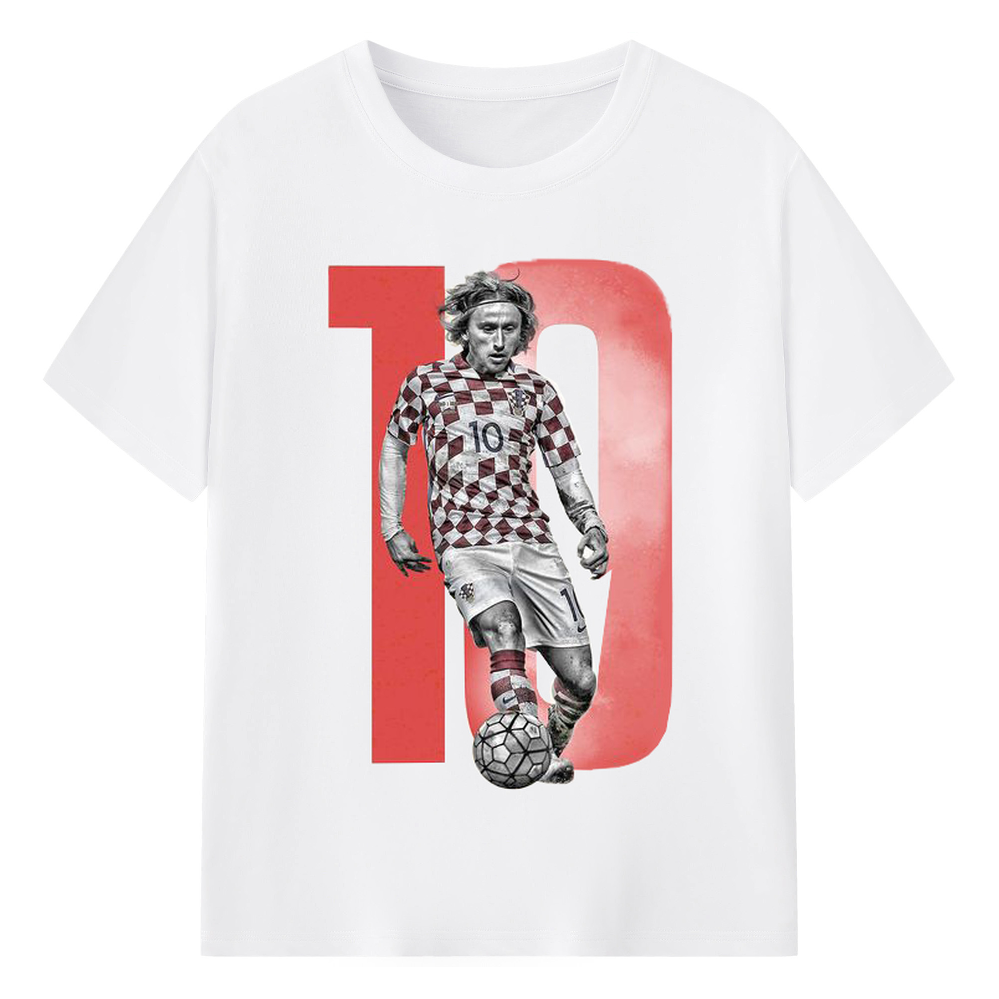 Luka Modrić 番号10 モチーフ - 綿100％ 半袖Tシャツ ・ フロントプリント ・ 快適 通気性 ・ 日常使い 散歩 スポーツ用