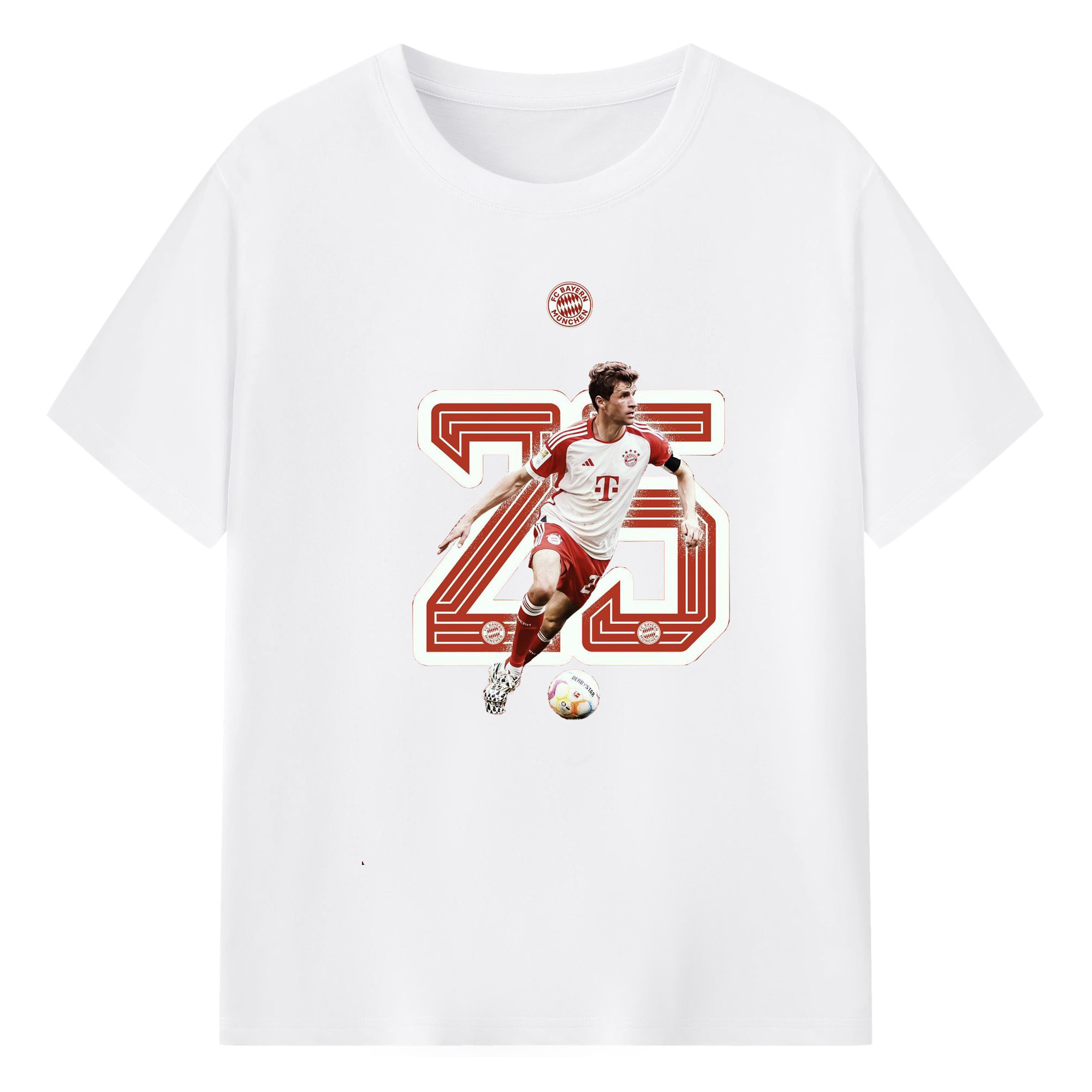 サッカー選手 ミュラー - 綿100％ 半袖Tシャツ ・ フロントプリント ・ 快適 通気性 ・ 日常使い 散歩 スポーツ用