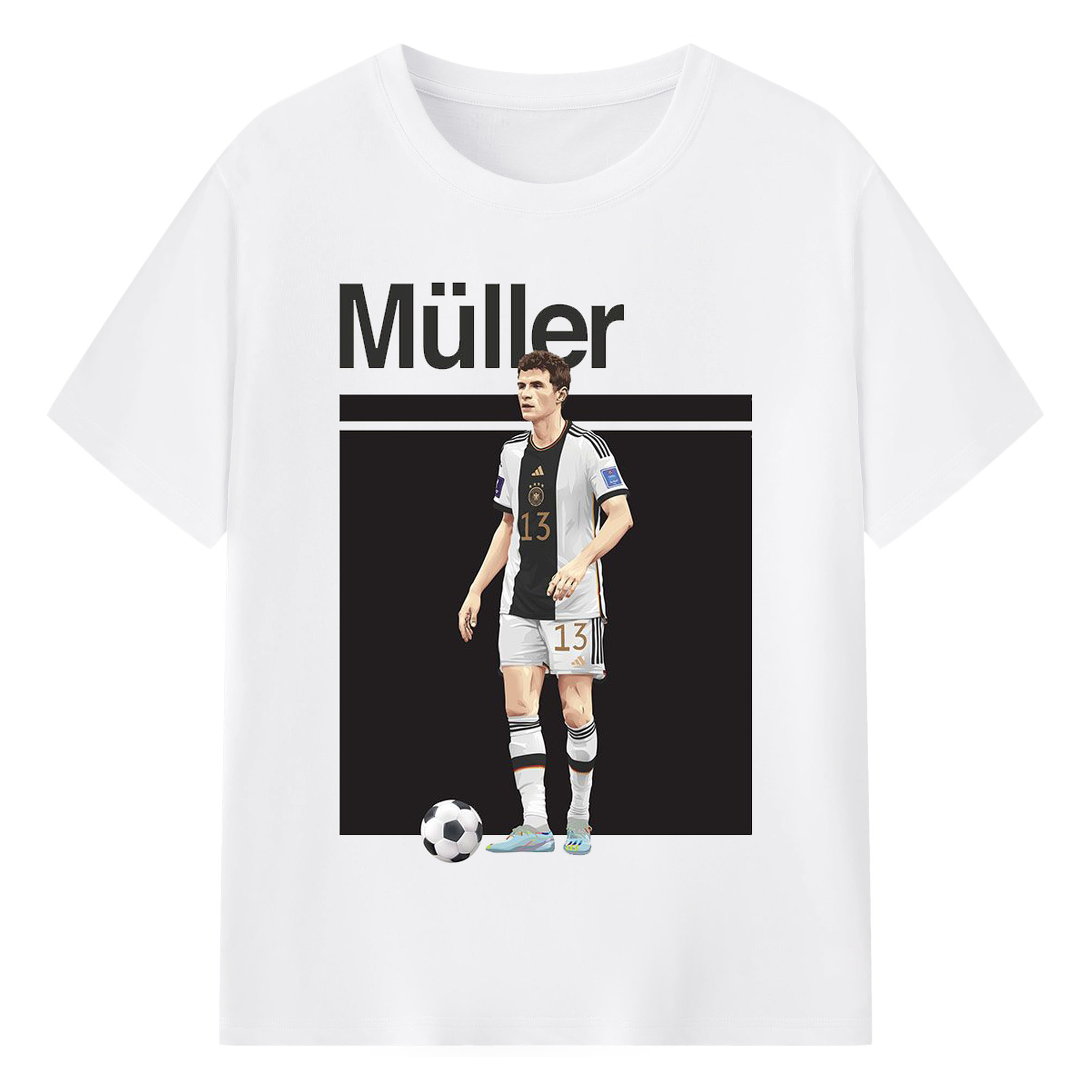 Müller トーマスミュラー ノ イデン - 綿100％ 半袖Tシャツ ・ フロントプリント ・ 快適 通気性 ・ 日常使い 散歩 スポーツ用