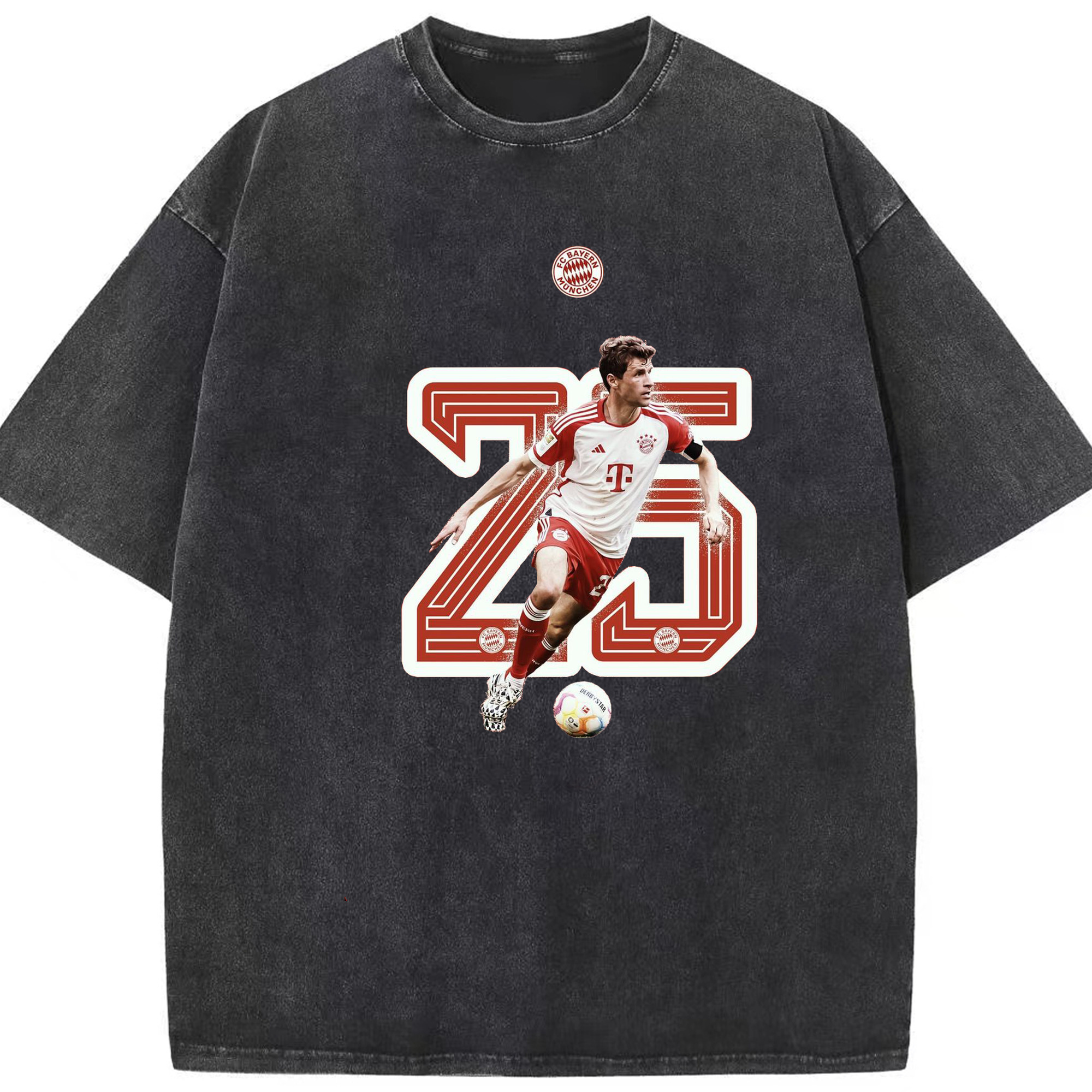 サッカー選手 ミュラー - 綿100％ ヴィンテージ風 半袖Tシャツ ・ フロントプリント ・ 柔らか肌触り ・ 通気性 快適 ・ スポーツ カジュアル 外出用