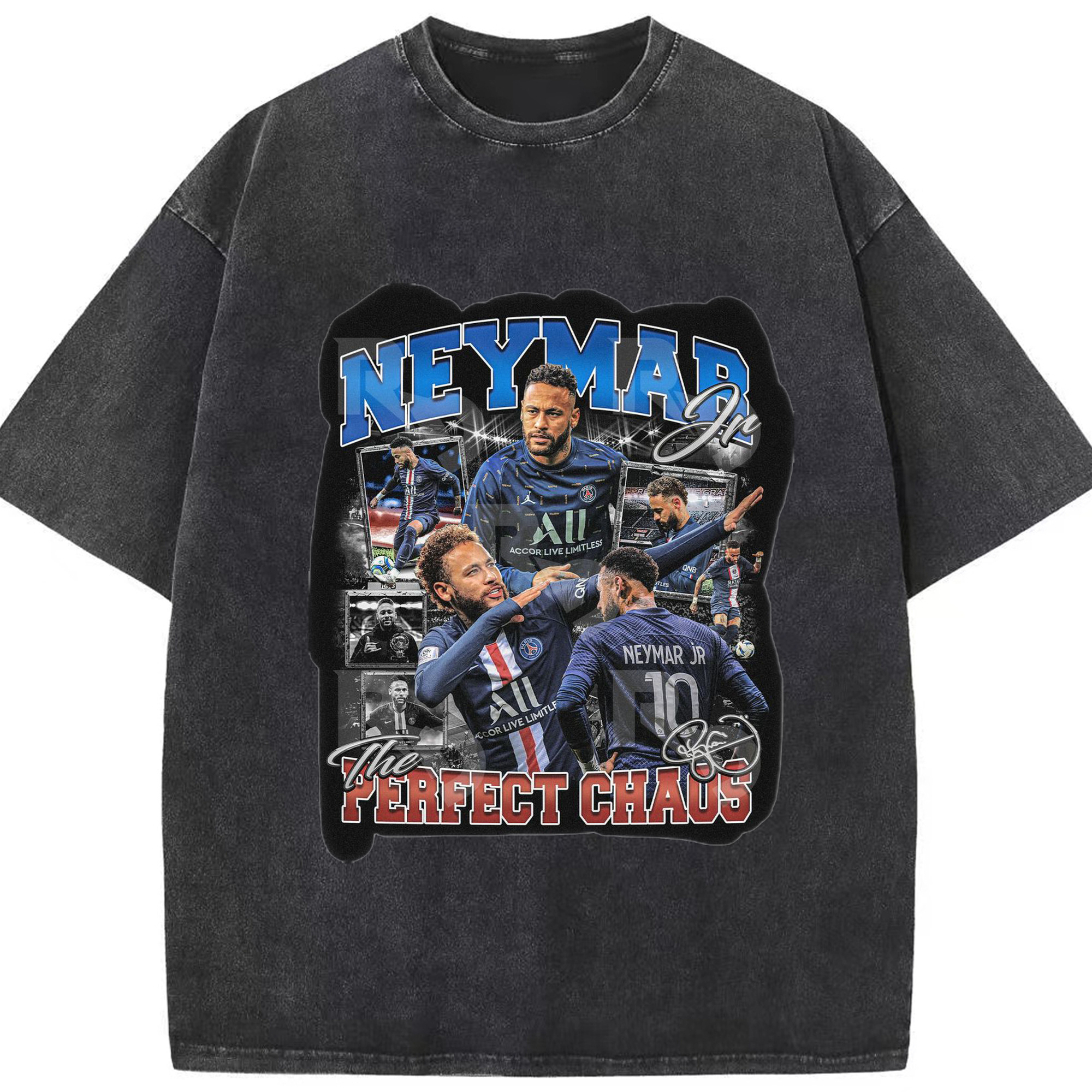 ネイマール レジェンド スタイル - 綿100％ ヴィンテージ風 半袖Tシャツ ・ フロントプリント ・ 柔らか肌触り ・ 通気性 快適 ・ スポーツ カジュアル 外出用