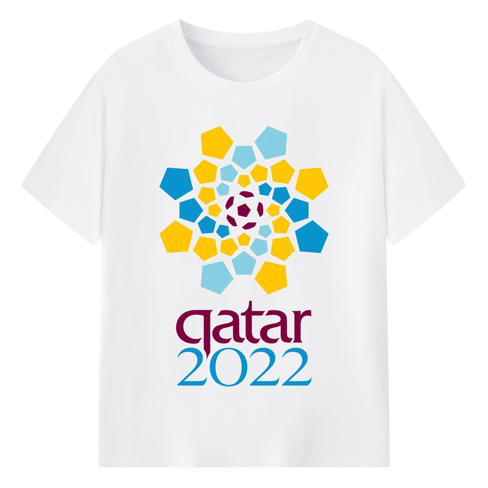 Qatar 2022W杯 LOGO - 綿100％ 半袖Tシャツ ・ フロントプリント ・ 快適 通気性 ・ 日常使い 散歩 スポーツ用