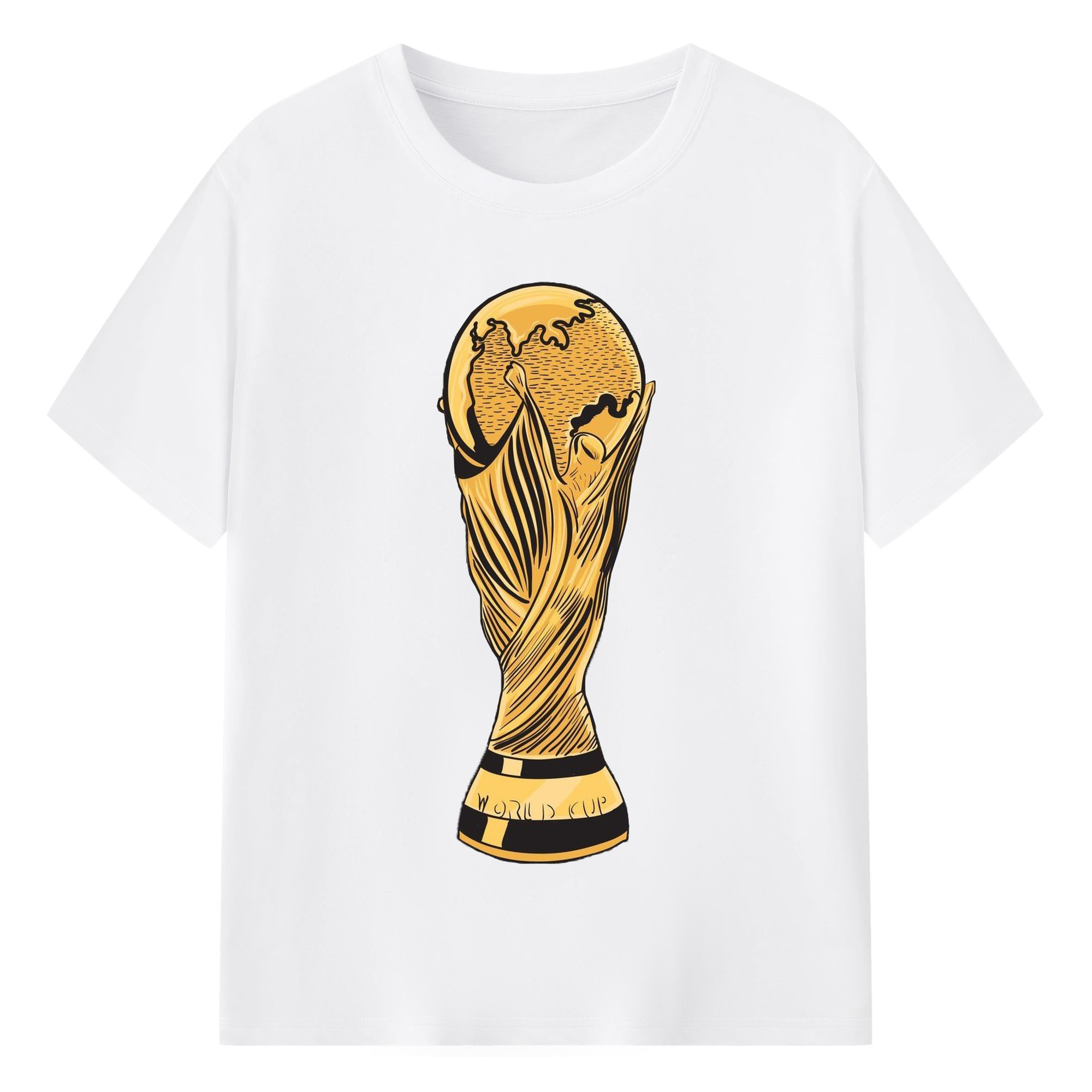 W杯 トロフィー風デザイン - 綿100％ 半袖Tシャツ ・ フロントプリント ・ 快適 通気性 ・ 日常使い 散歩 スポーツ用