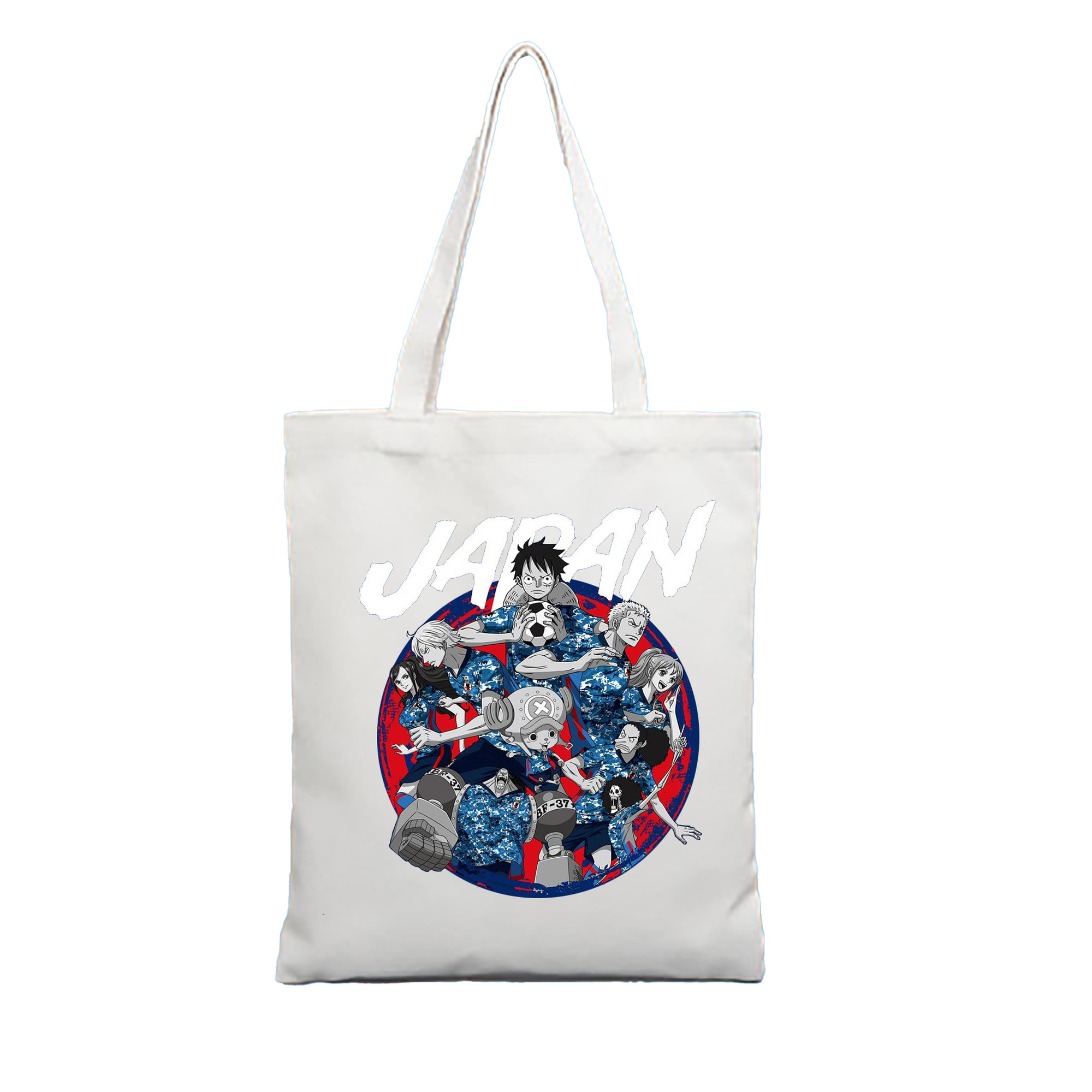 サムライブルー × ワンピース コラボ - 縦型キャンバス手提げバッグ（トートバッグ） ・ キャンバス素材 ・ ショッピング用 ・ 軽量 丈夫 お手入れ簡単