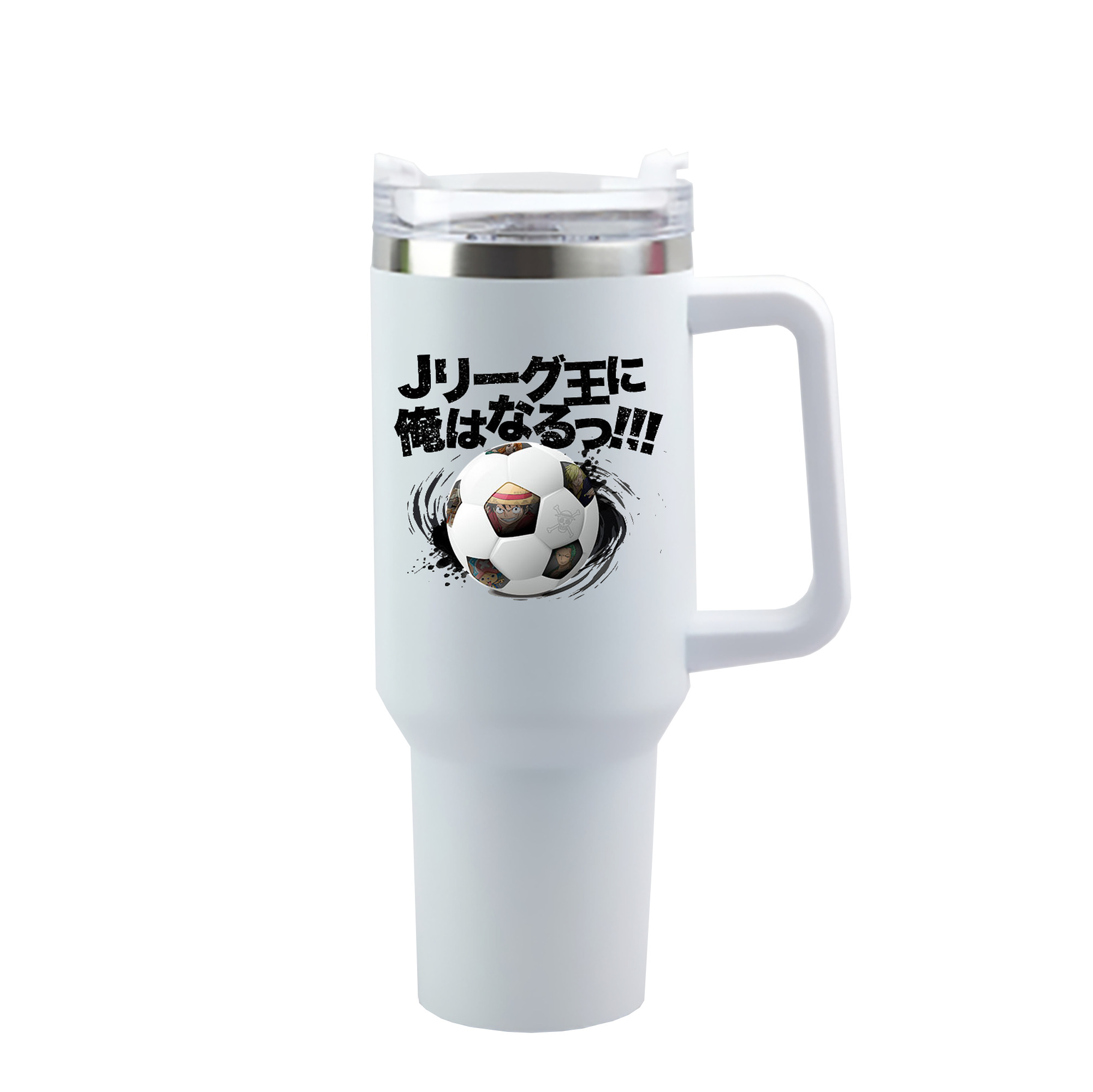 ワンピース × J1リーグ コラボ - 1200mL 車用タンブラー ・ クリスタルステッカー ・ 304ステンレス 内側 ・ 201ステンレス 外側 ・ 保温 保冷 ・ ハンドル＆ストロー付き ・ 通勤 ドライブ アウトドア用
