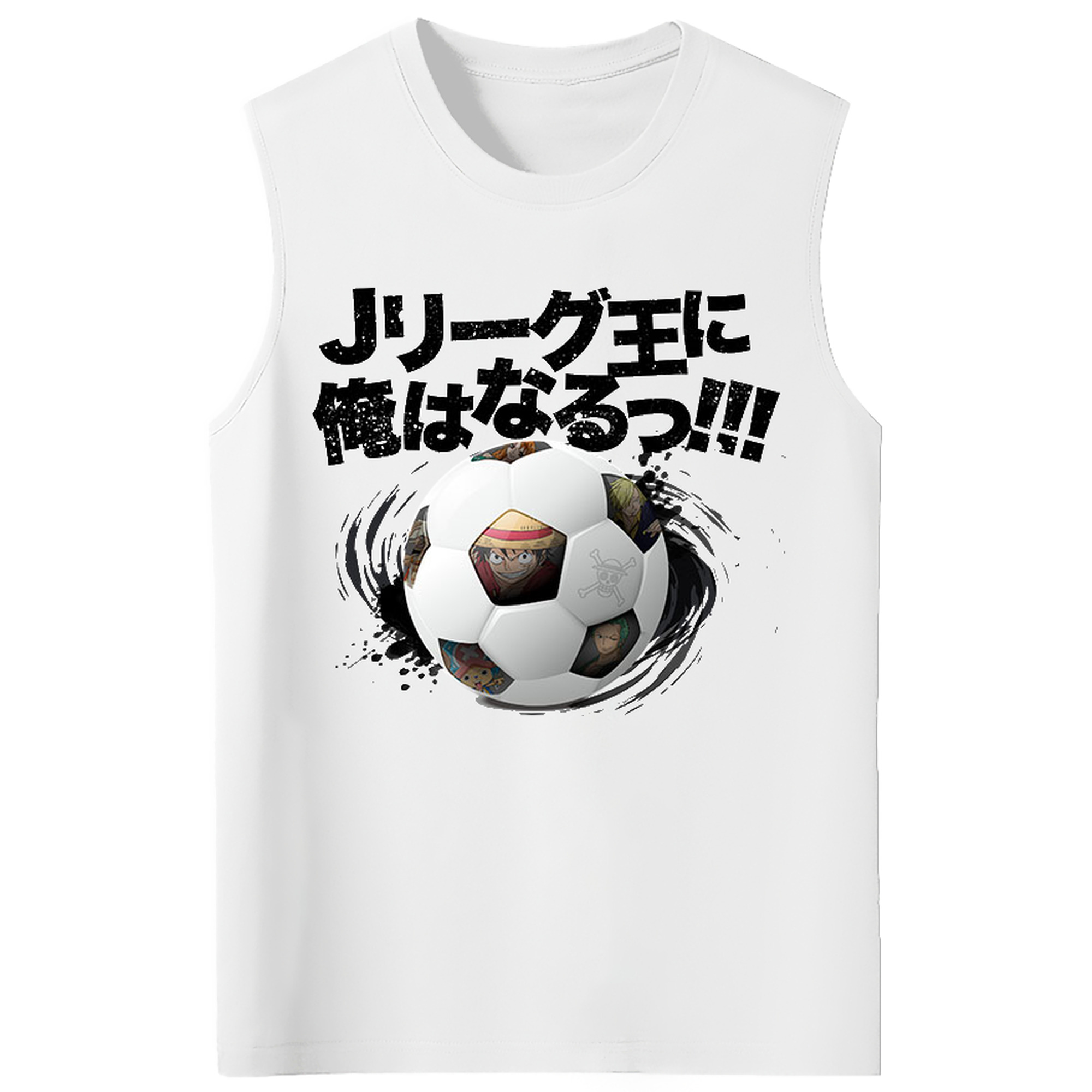 ワンピース × J1リーグ コラボ - コットン100％ タンクトップ ・ フロントプリント ・ タイトフィット ・ 快適 通気性 ・ スポーツ カジュアル 散歩用