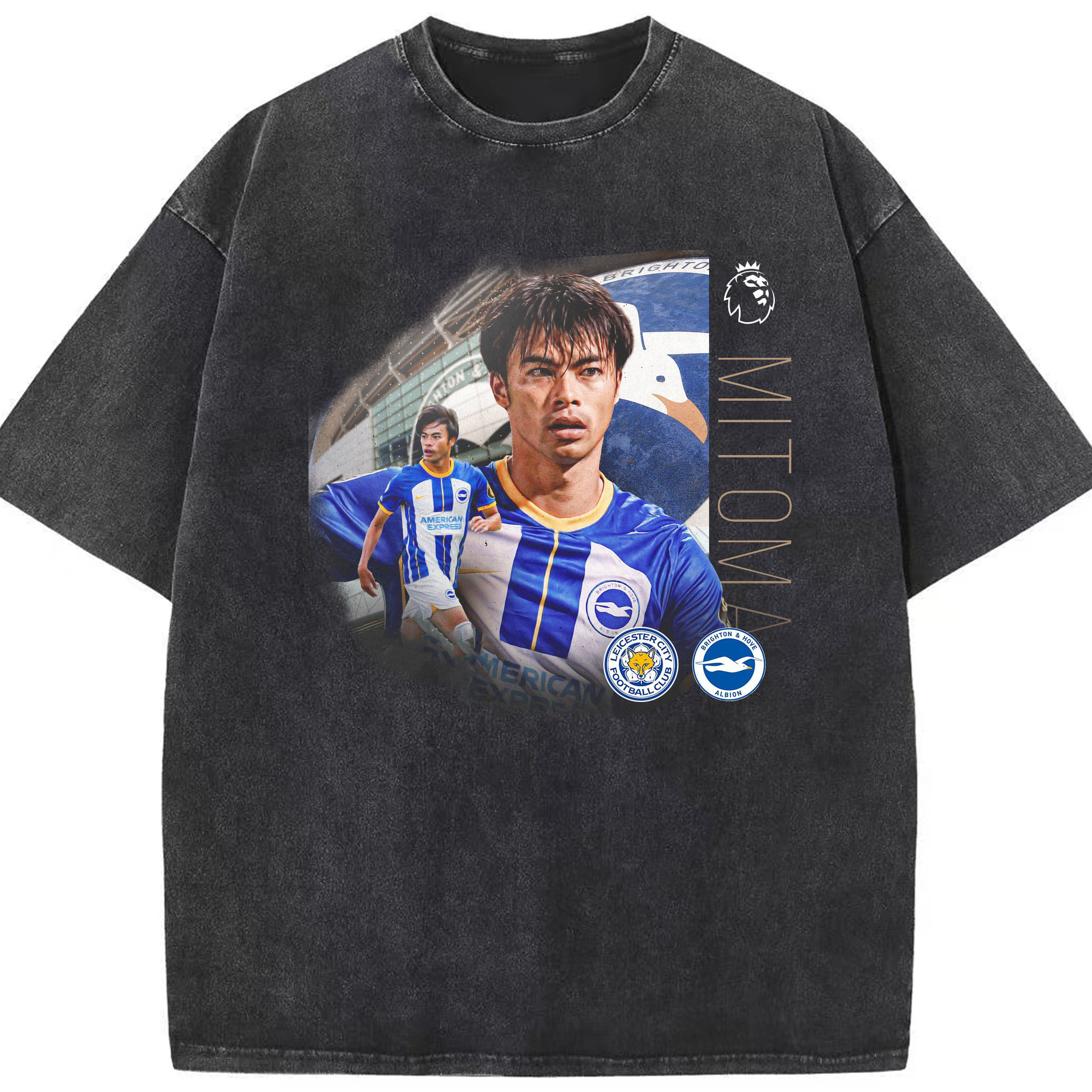 ブライトンの閃光 三笘薰 - 綿100％ ヴィンテージ風 半袖Tシャツ ・ フロントプリント ・ 柔らか肌触り ・ 通気性 快適 ・ スポーツ カジュアル 外出用