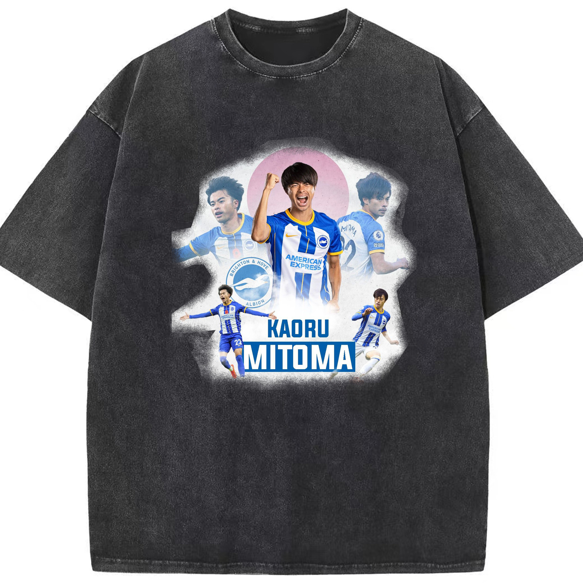 日本の閃光 三笘薰 - 綿100％ ヴィンテージ風 半袖Tシャツ ・ フロントプリント ・ 柔らか肌触り ・ 通気性 快適 ・ スポーツ カジュアル 外出用