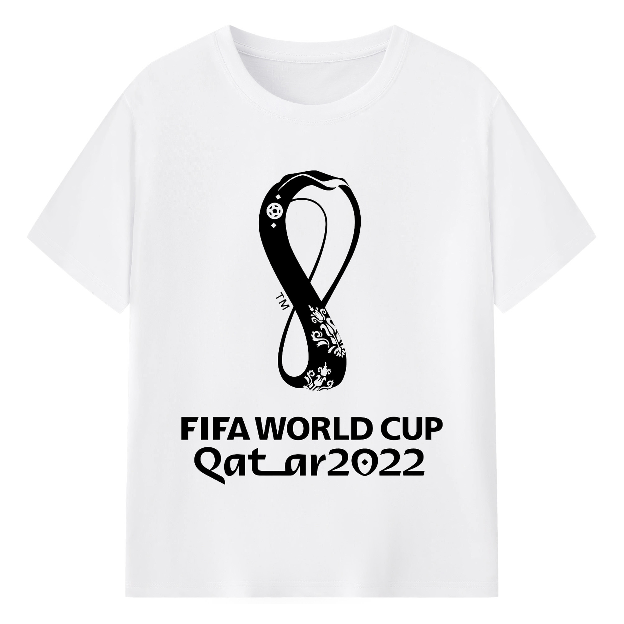 カタールW杯2022 記念 ブラック - 綿100％ 半袖Tシャツ ・ フロントプリント ・ 快適 通気性 ・ 日常使い 散歩 スポーツ用