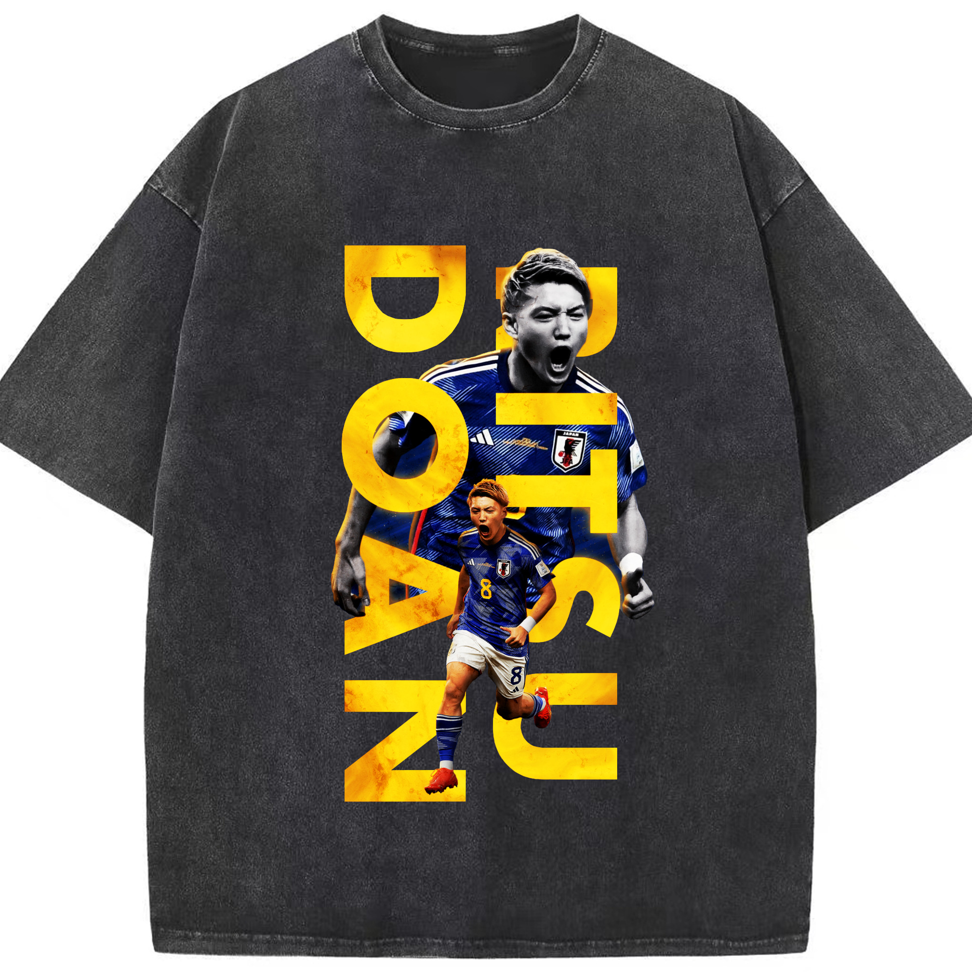 DOAN RITSU 世界と戦う若武者 - 綿100％ ヴィンテージ風 半袖Tシャツ ・ フロントプリント ・ 柔らか肌触り ・ 通気性 快適 ・ スポーツ カジュアル 外出用