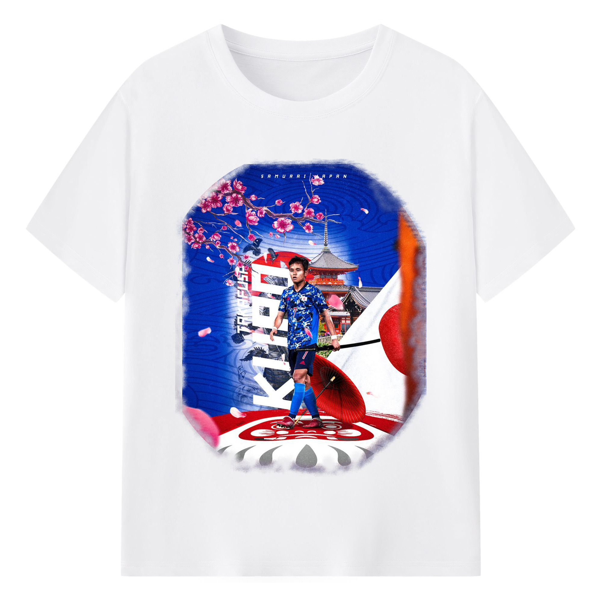 タケの閃光  レアル・ソシエダ  ゴールへの執念 - 綿100％ 半袖Tシャツ ・ フロントプリント ・ 快適 通気性 ・ 日常使い 散歩 スポーツ用