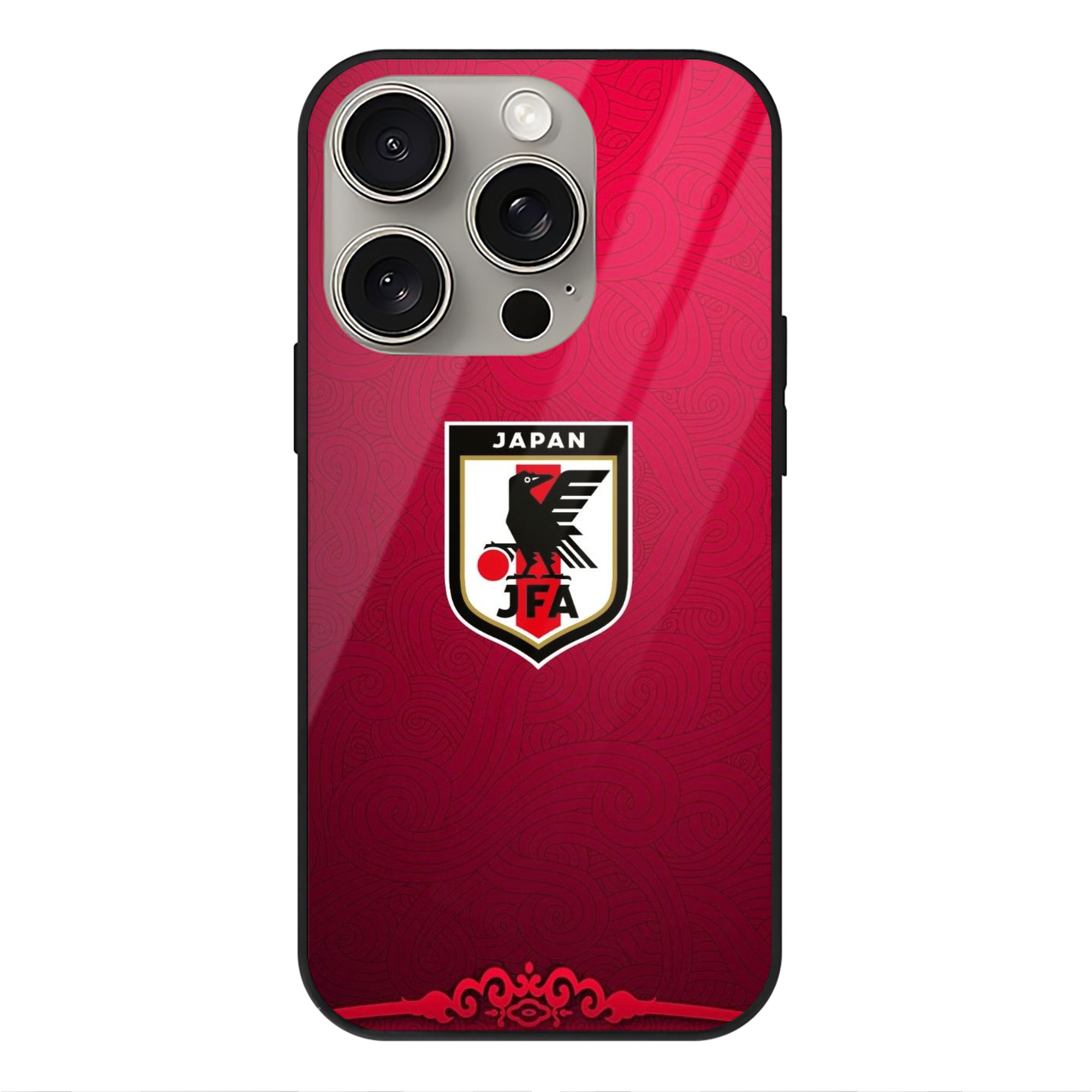 JFAロゴ - IPhone15Pro対応 ・ スマホケース ・ 背面ガラス ・ TPU+強化ガラス ・ 耐衝撃 ・ 黄変防止 ・ ワイヤレス充電対応 ・ 3D立体ボタン